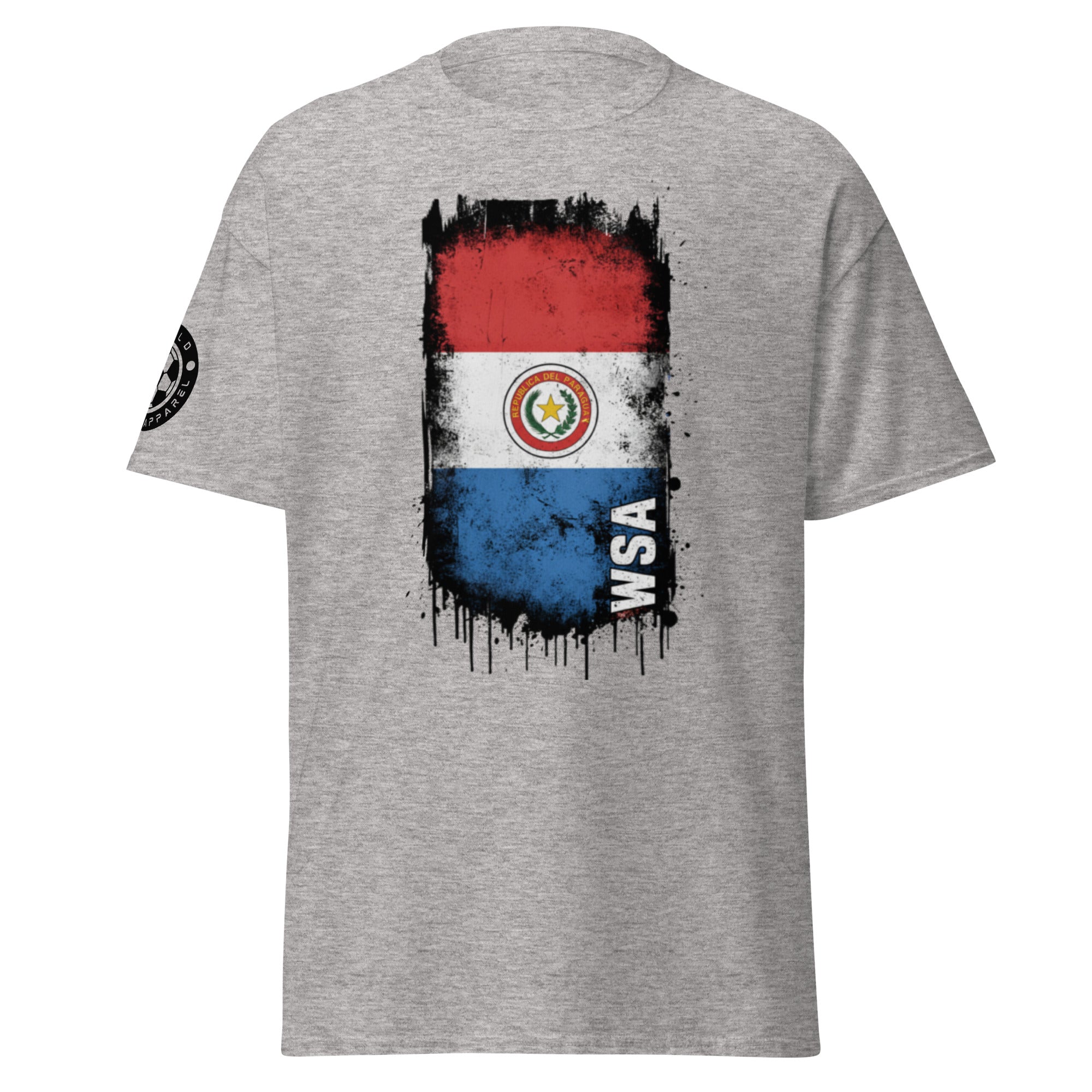 Gray t-shirt with Paraguayan flag design and 'WSA' branding on a white background