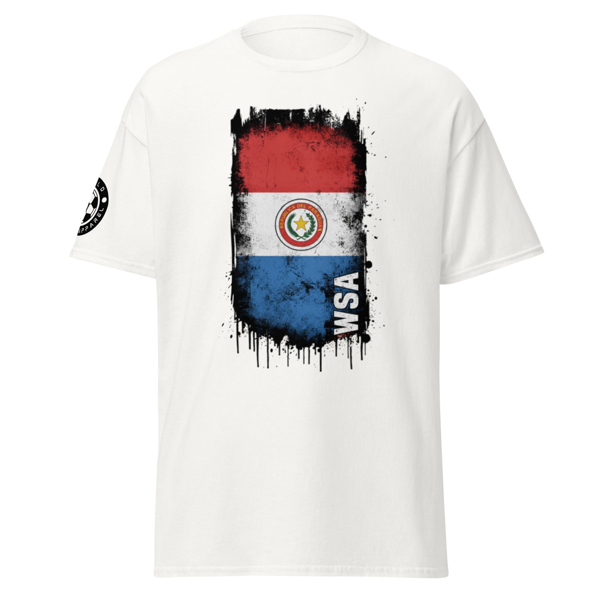 White t-shirt with Paraguayan flag design and 'WSA' branding on a white background
