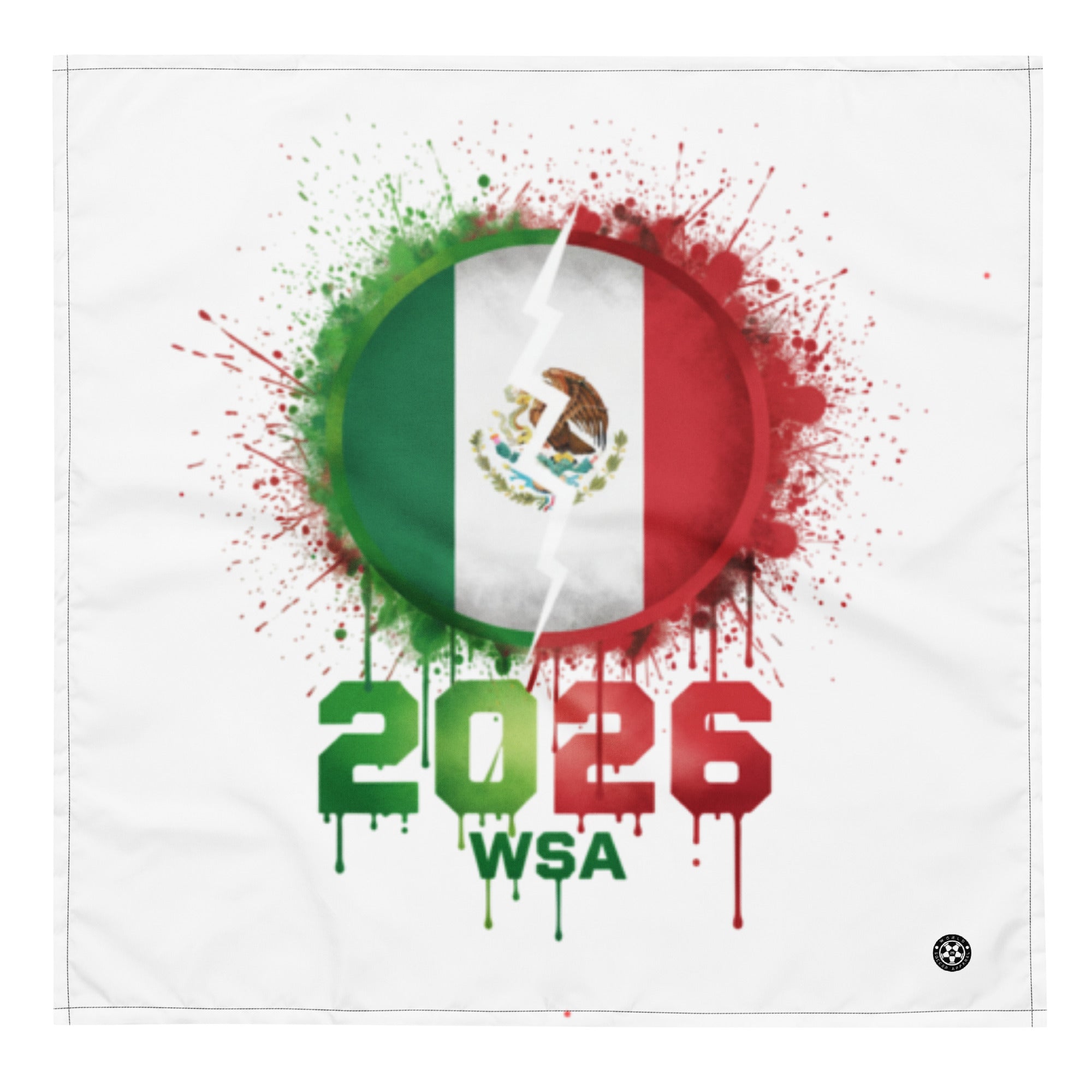 Design with Mexican flag and '2026 WSA' text on a white background