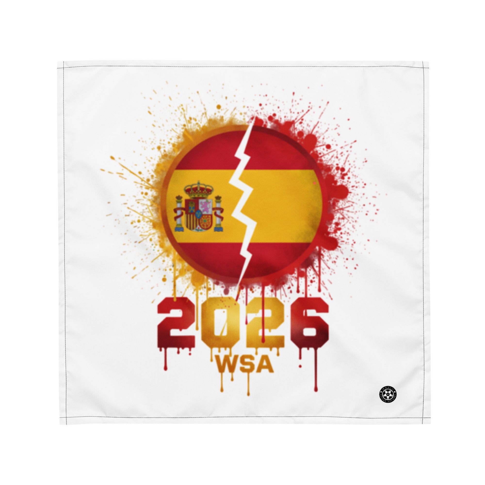 Flag with Spanish flag design, year 2026, and 'WSA' text on a white background