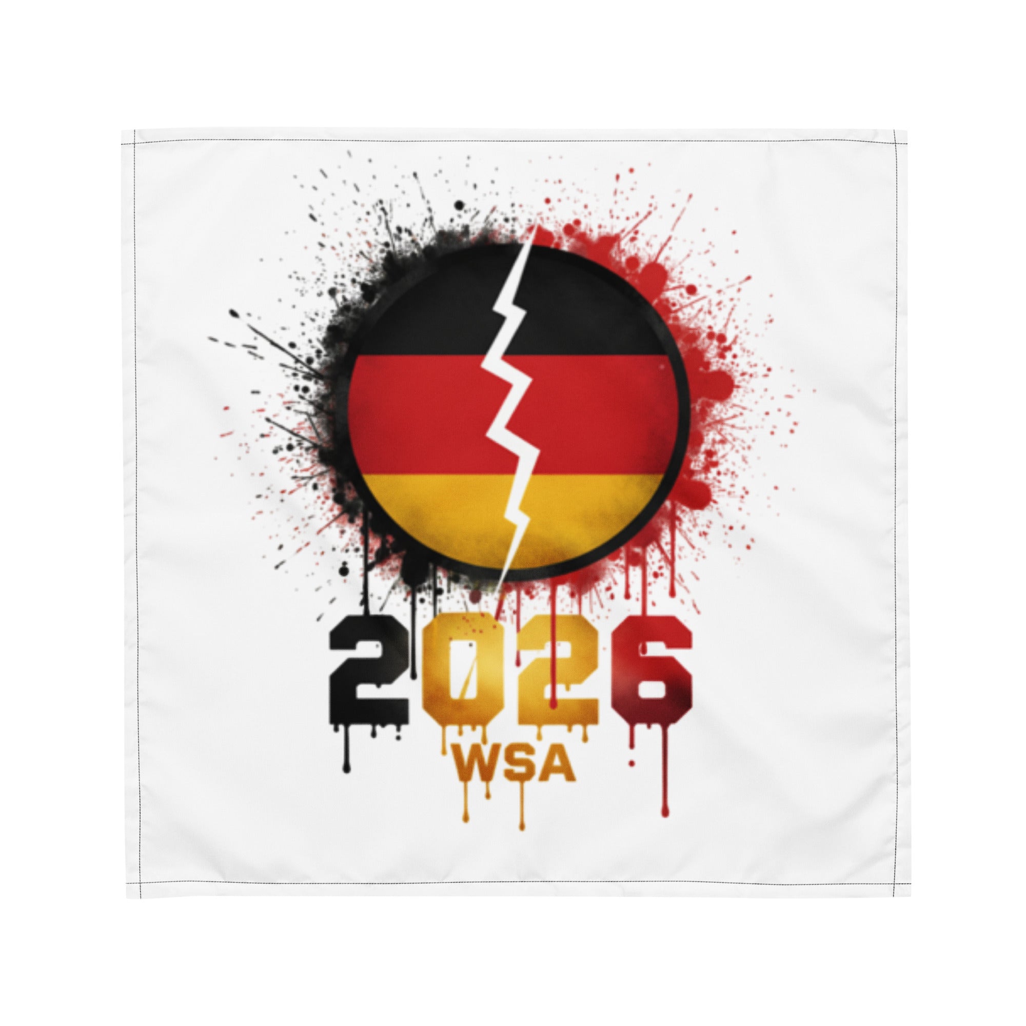 Design with German flag, number 2026, and 'WSA' text on a white background