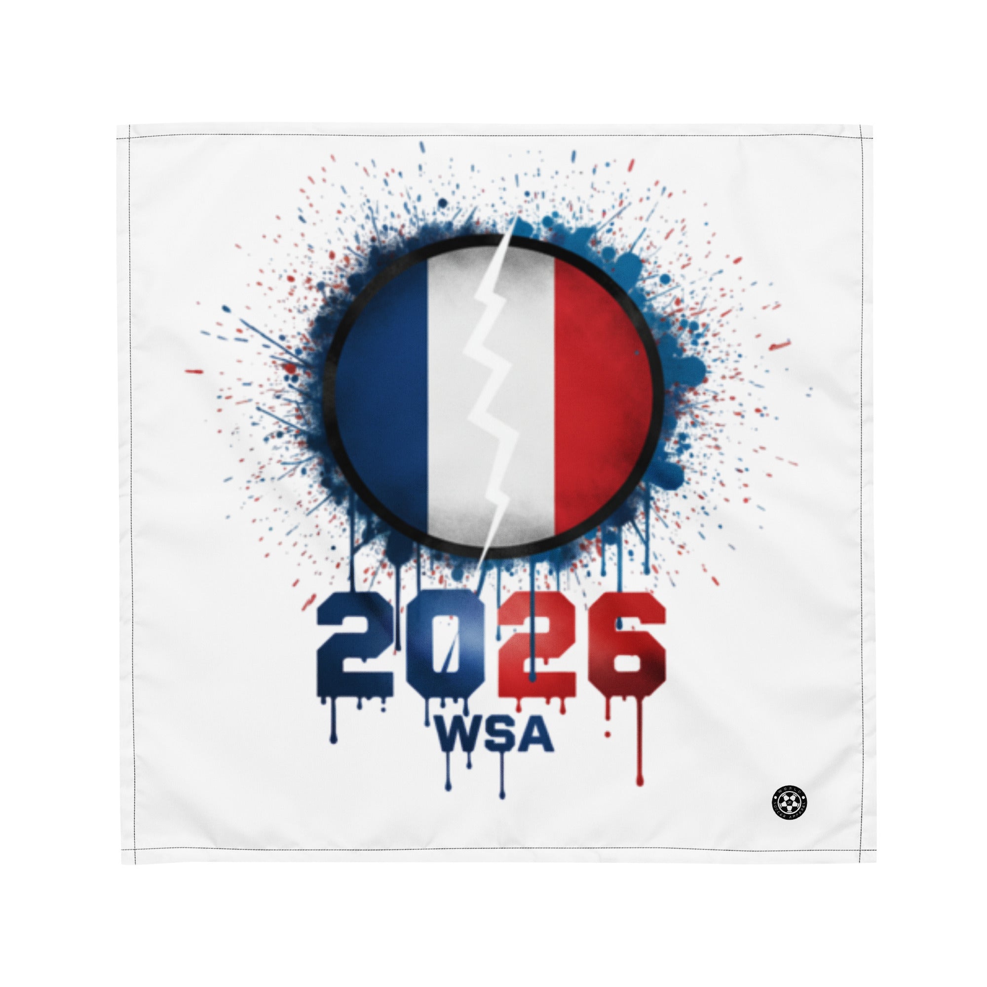 Flag with 2026 WSA text and splatter design on a white background