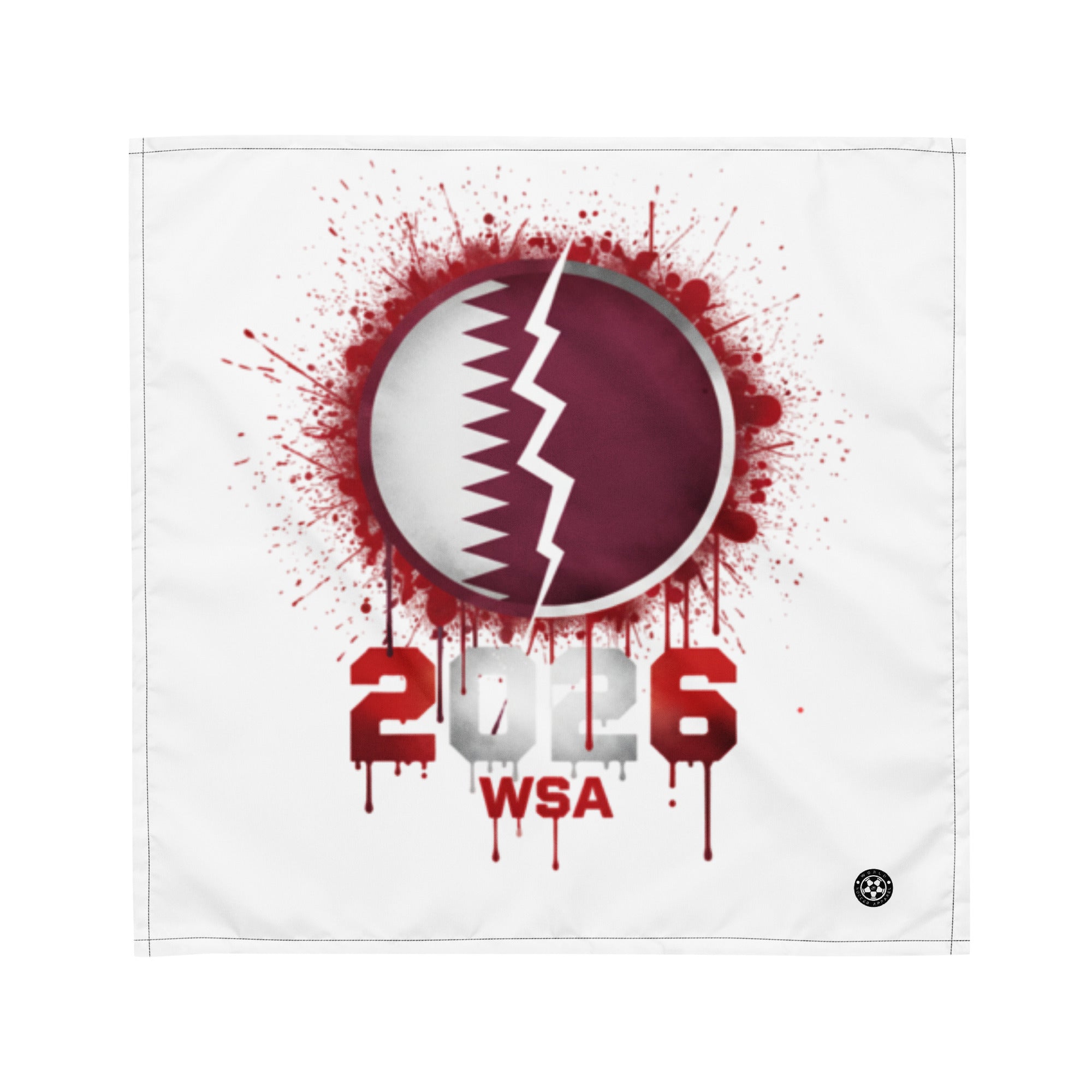 Flag with Qatar's national emblem and '2016 WSA' text on a white background