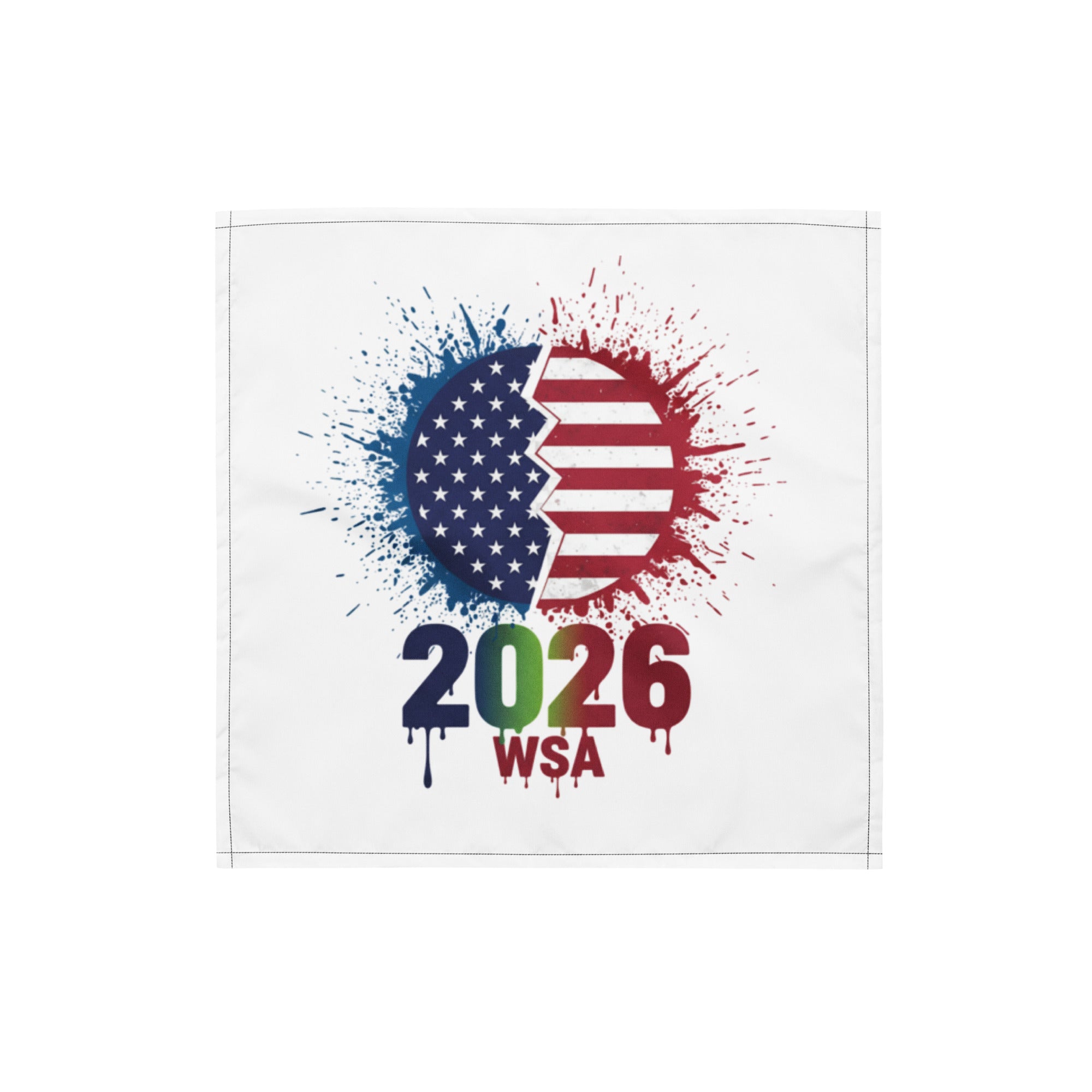 Design with American flag splashes and '2026 WSA' text on a white background