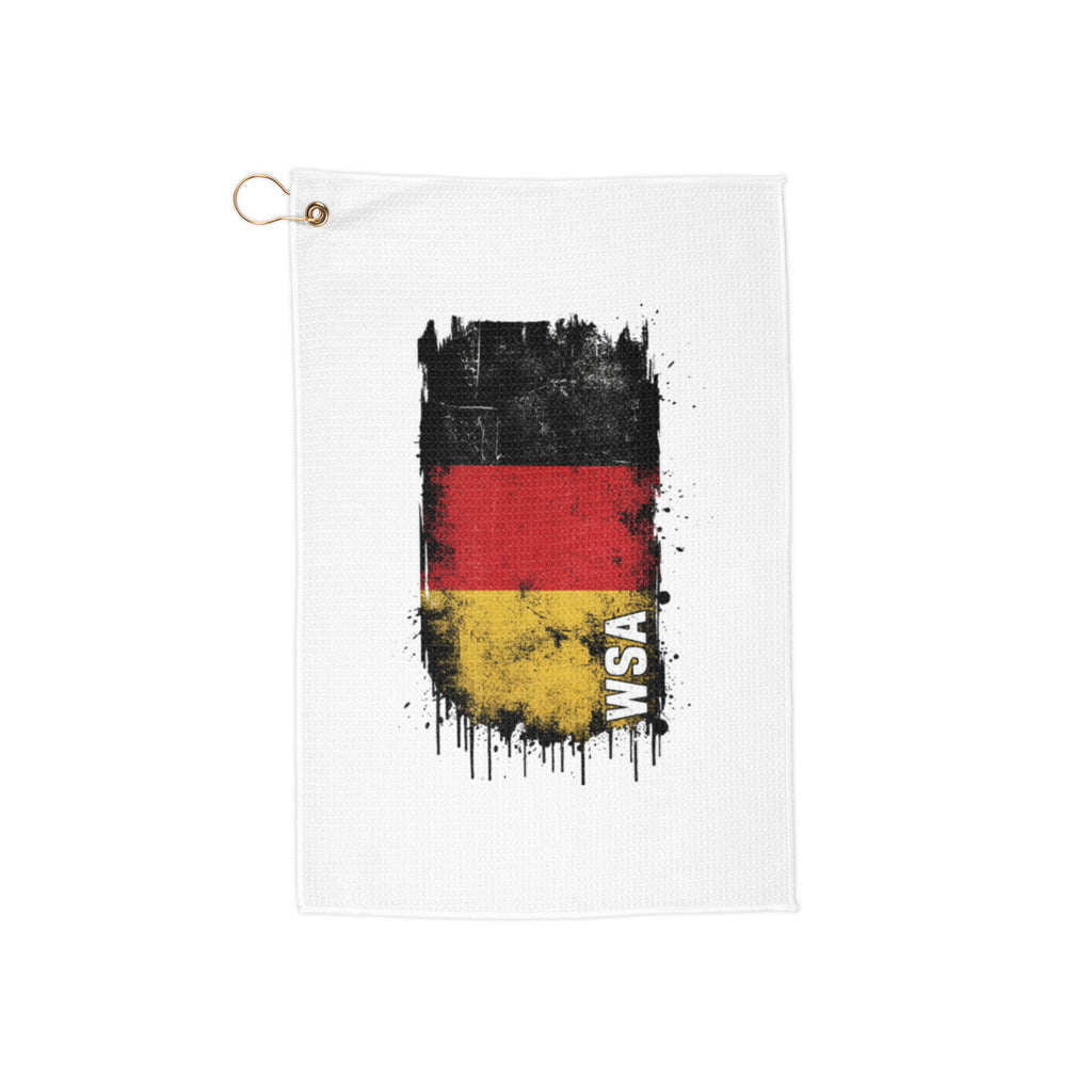 Towel with a German flag design and 'WSA' branding on a white background
