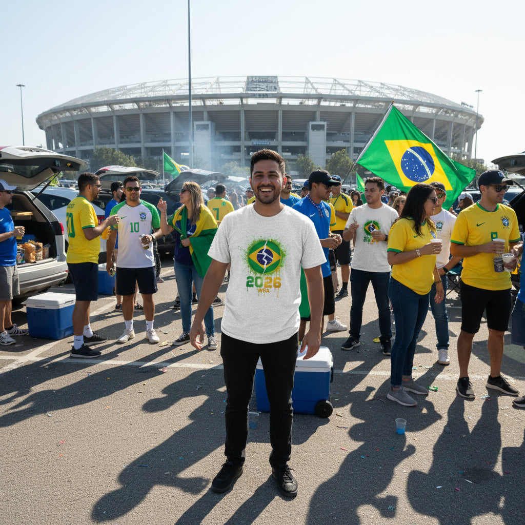Gray t-shirt with a Brazilian flag design and '2026 WSA' text on a white background