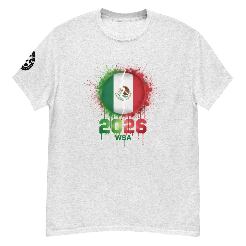 Gray t-shirt with Mexican flag design and '2026 WSA' text on a white background