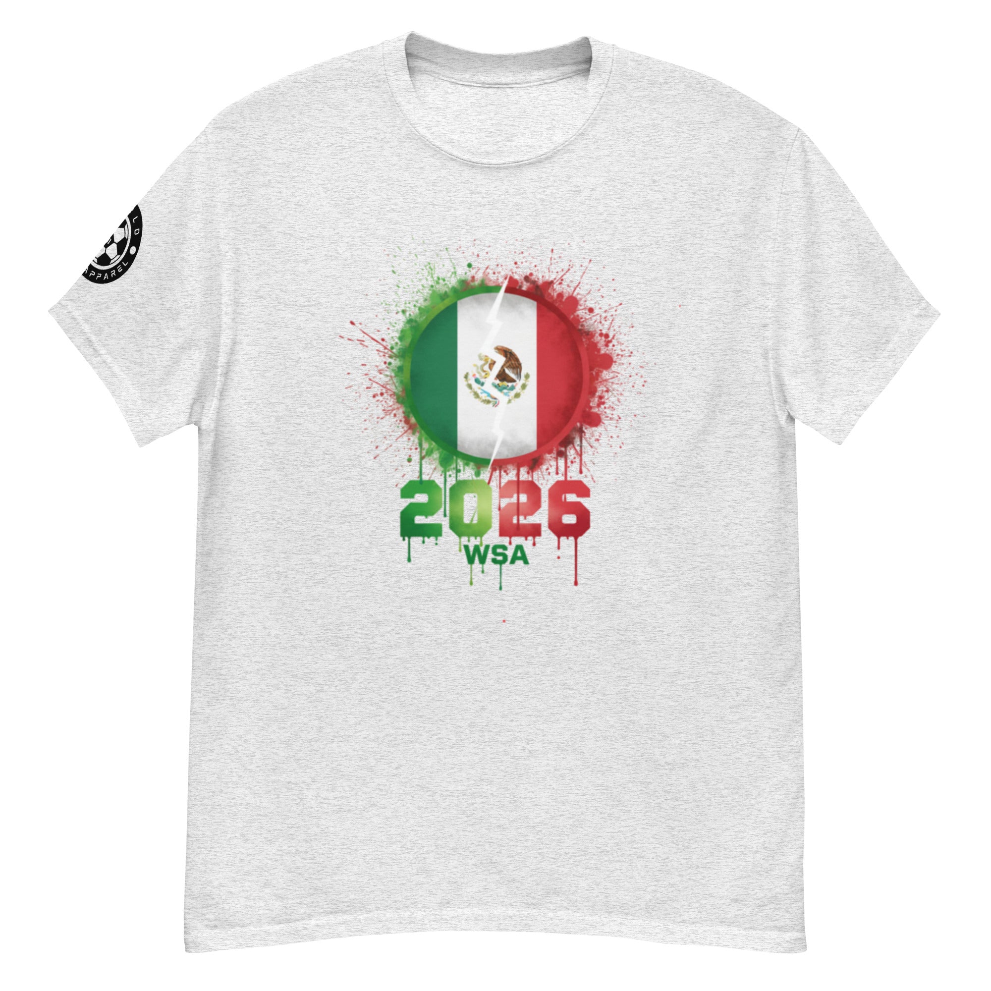 Gray t-shirt with Mexican flag design and '2026 WSA' text on a white background