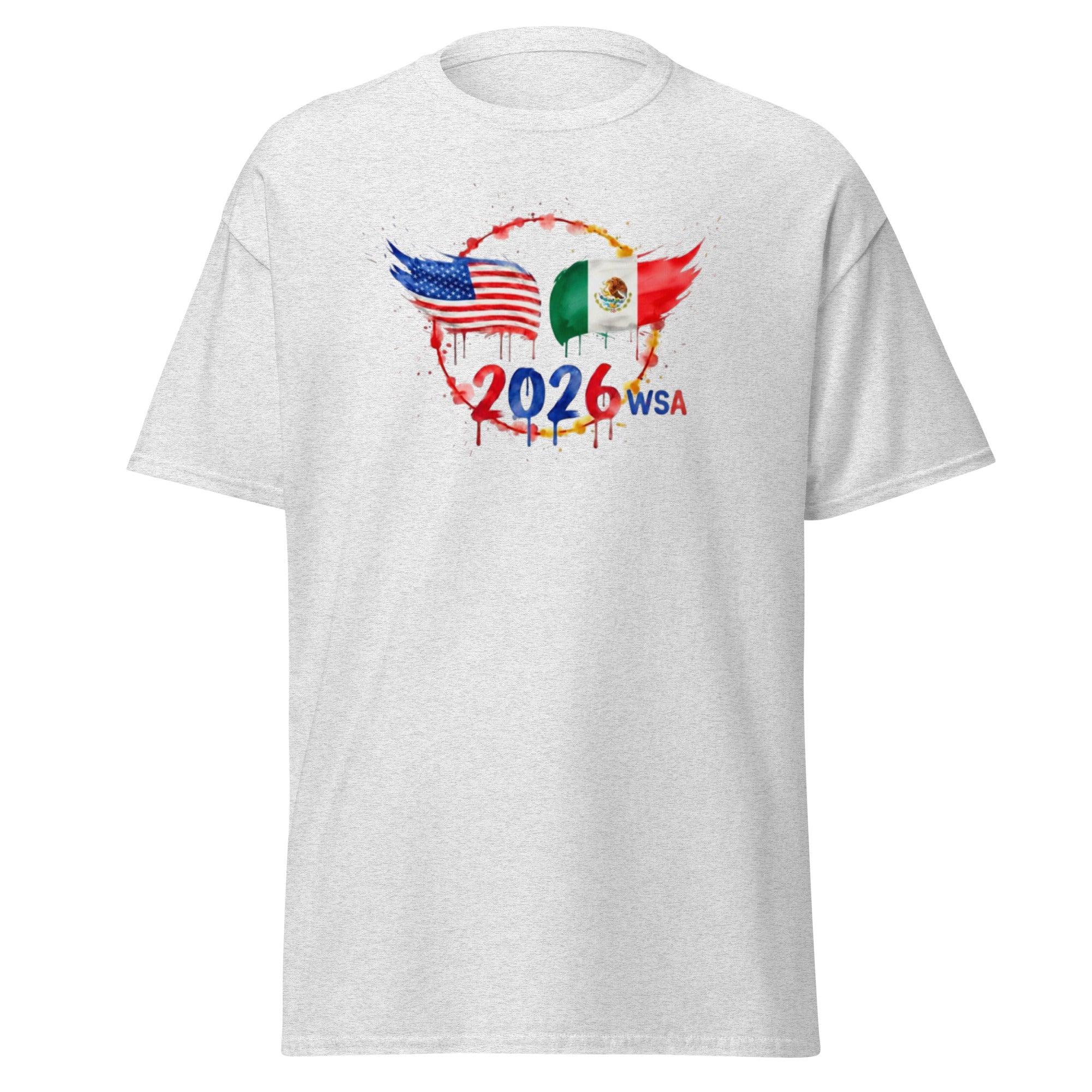 White t-shirt with 2026 WSA graphic design on a white background
