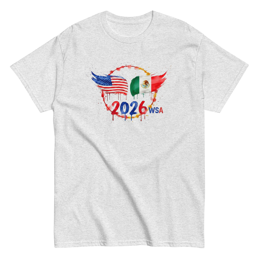 Gray t-shirt with 2026 WSA graphic design on a white background