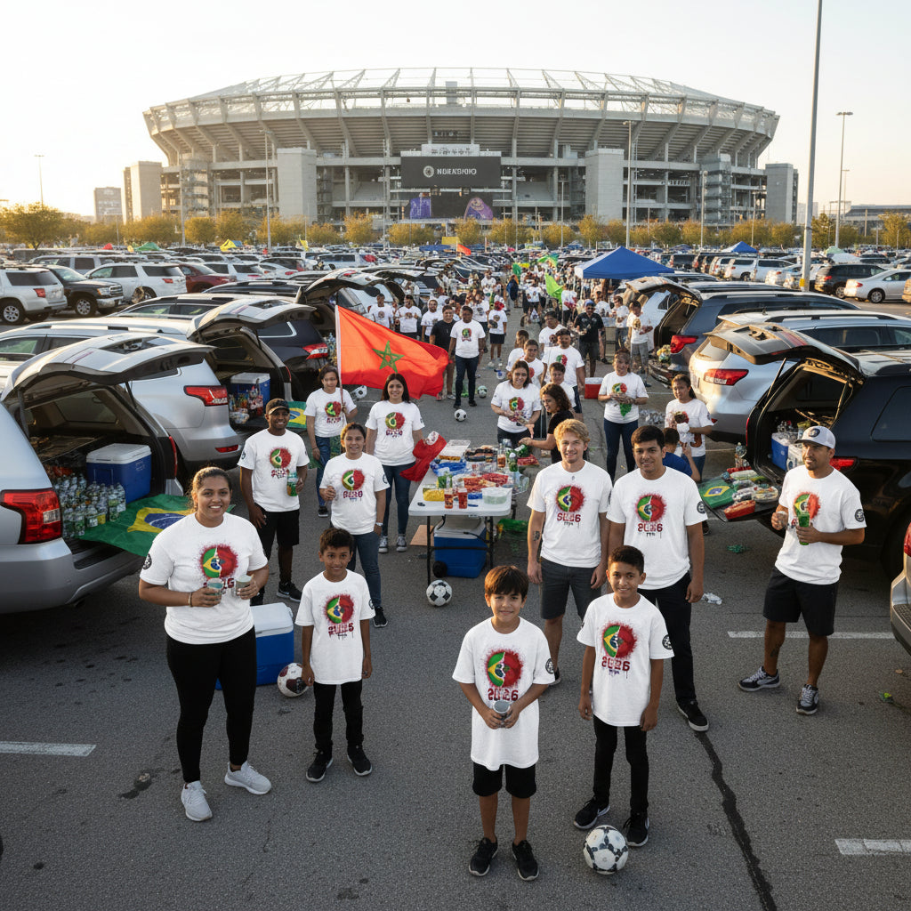 White t-shirt with a colorful graphic design on a white background