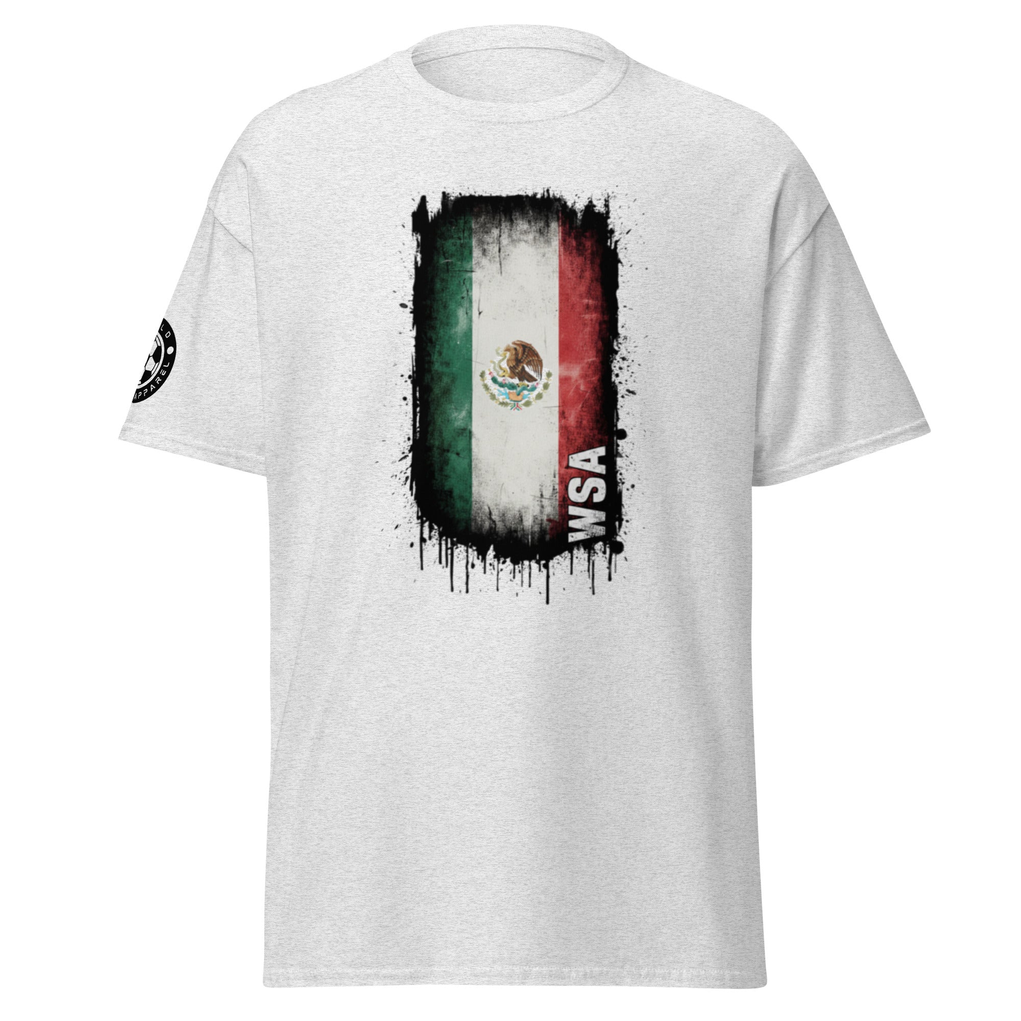 White t-shirt with Mexican flag design and 'WSA' branding on a white background