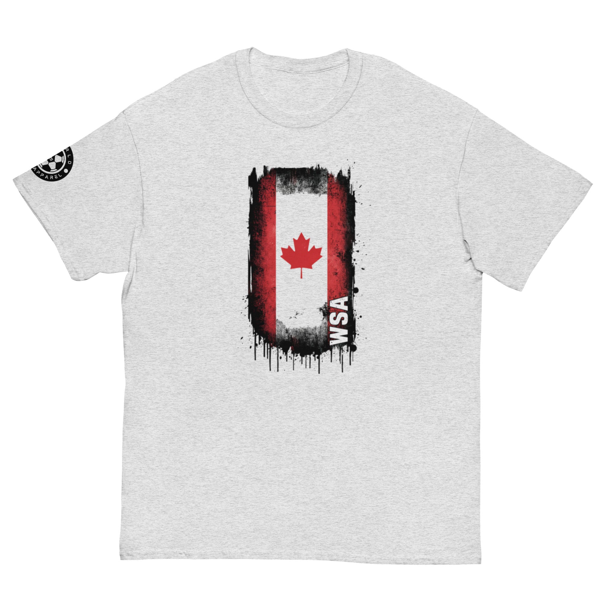Gray t-shirt with a Canadian flag design and 'WSA' text on a white background