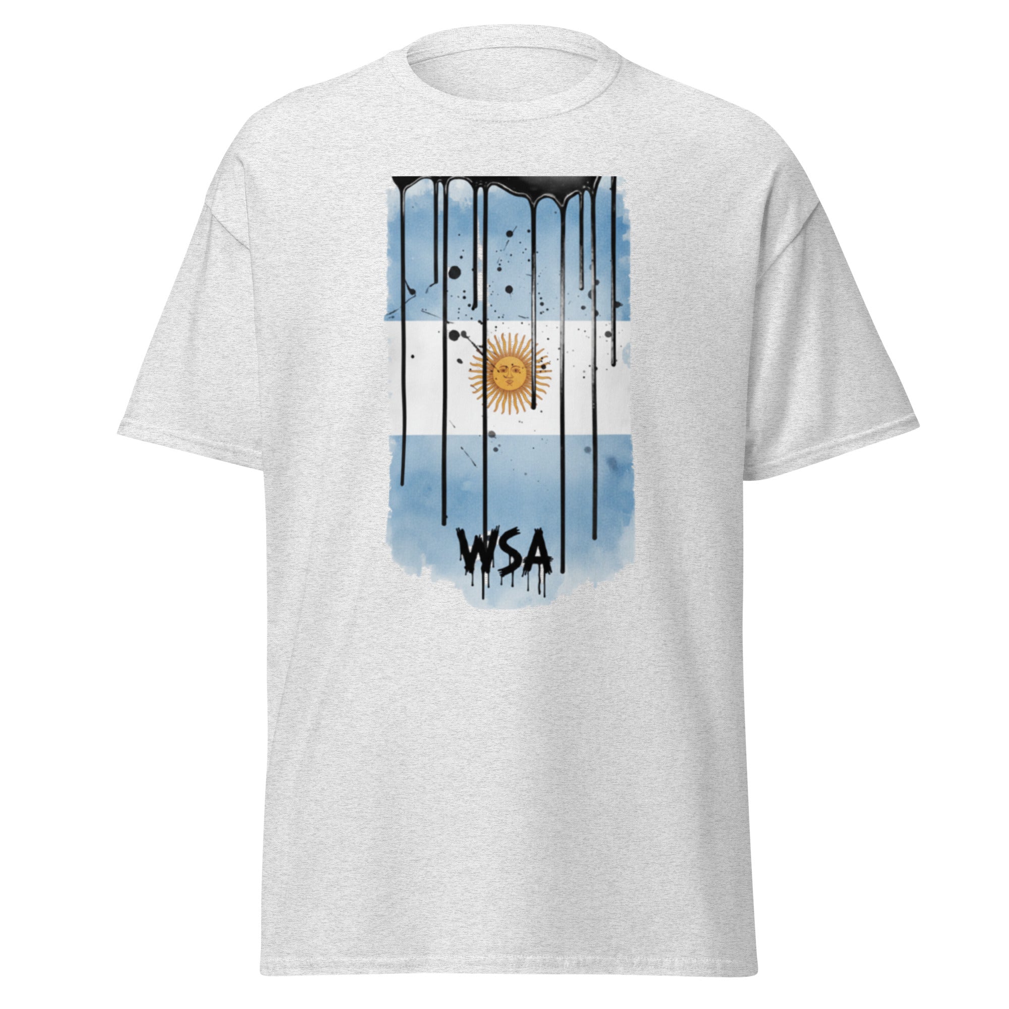 White t-shirt with an Argentina flag design and 'WSA' text on a white background