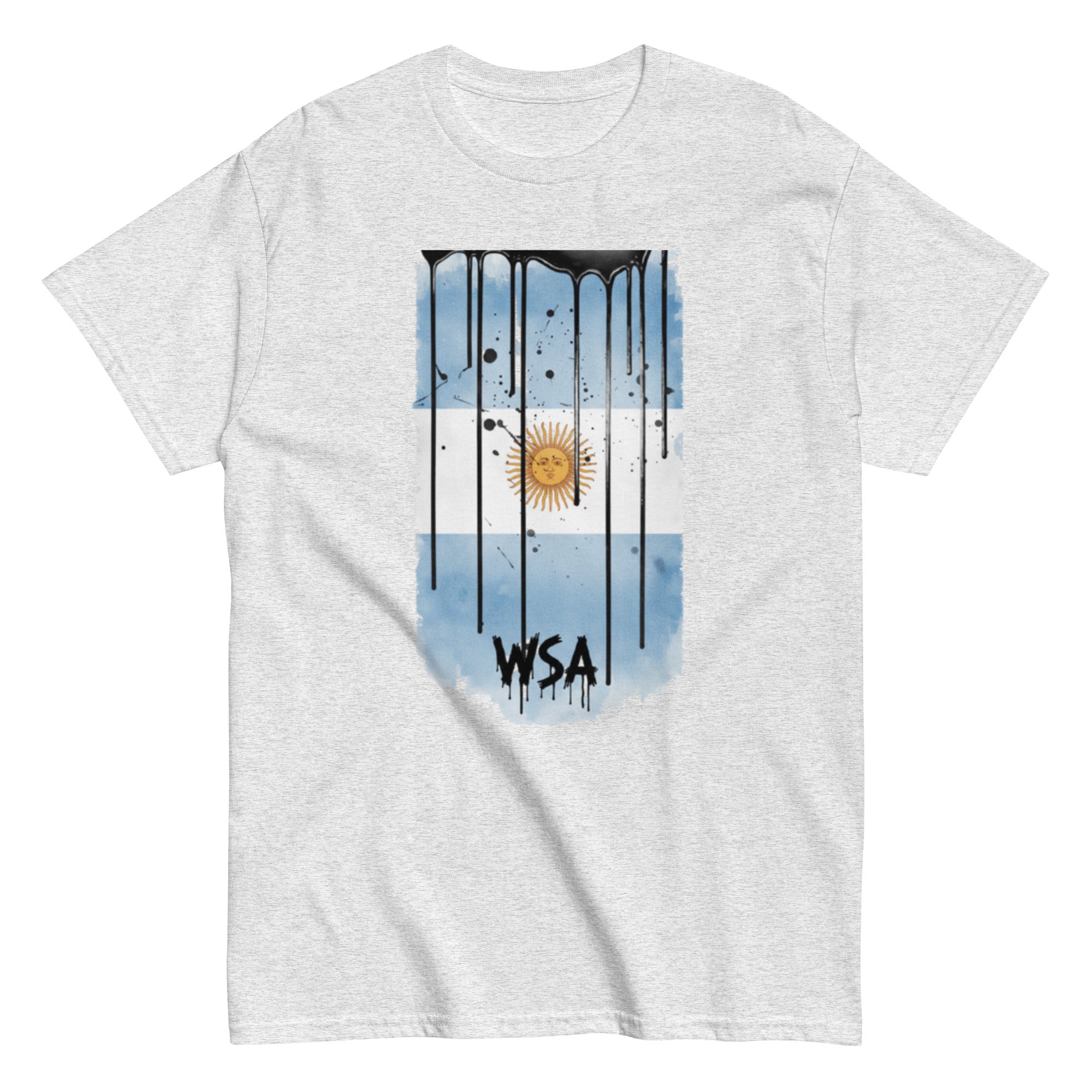 Gray t-shirt with an Argentina flag design and 'WSA' text on a white background