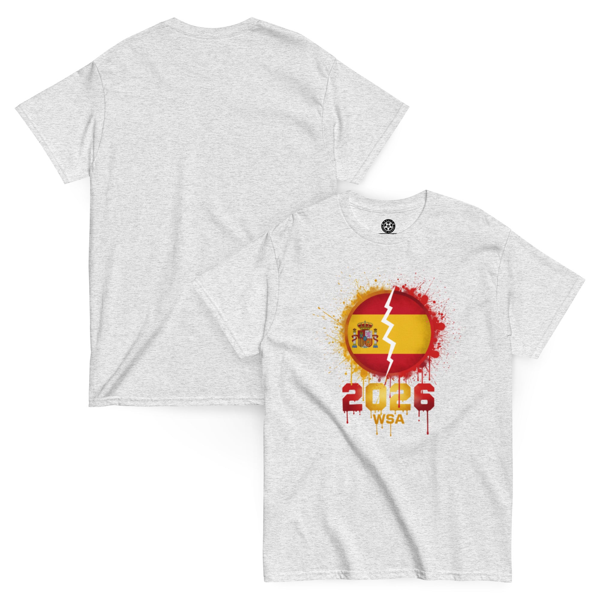 Gray t-shirt with a graphic design on the front and back