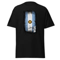 Black t-shirt with a distressed Argentina flag design on a white background