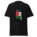 Black t-shirt with Jordanian flag design and 'WSA' text on a white background