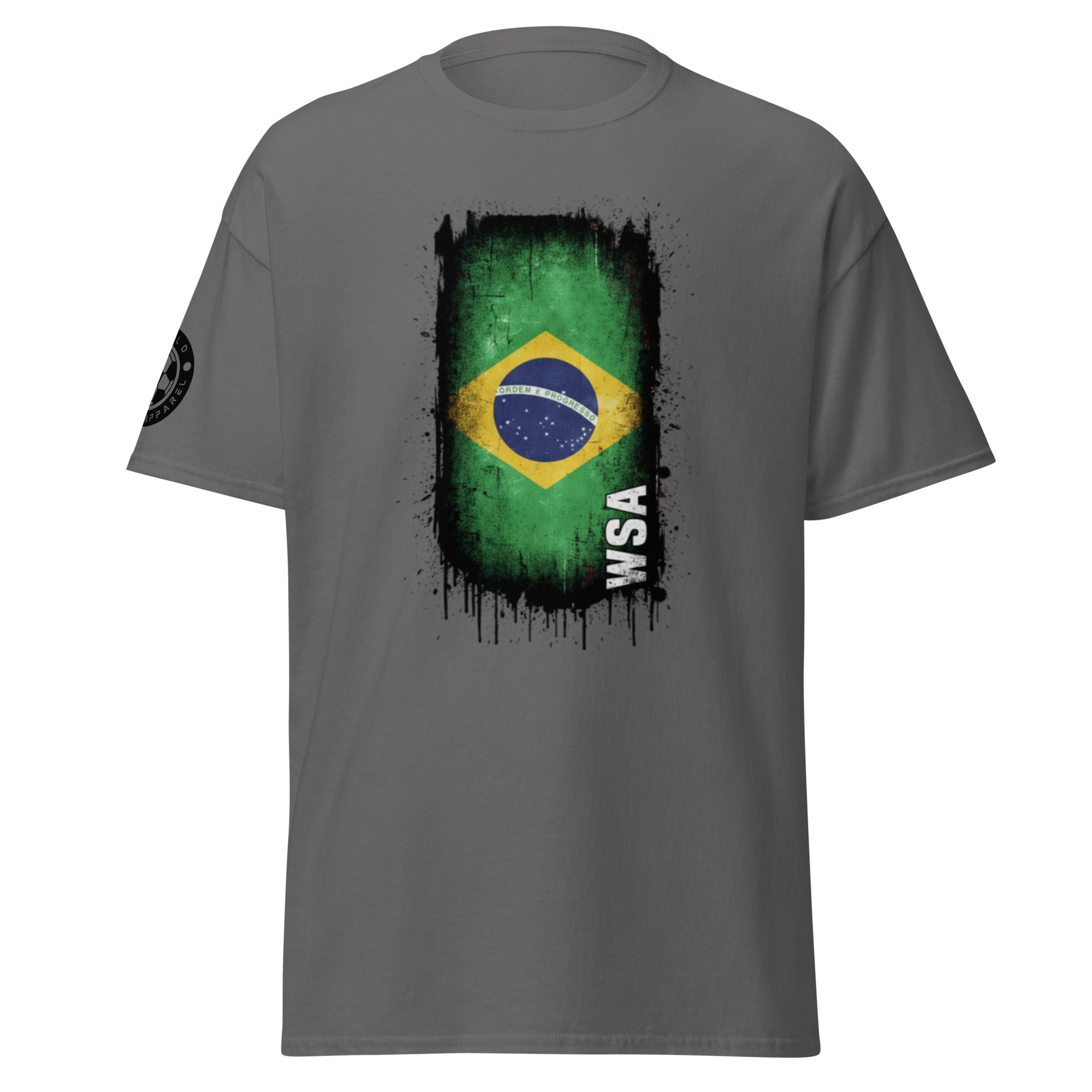 Gray t-shirt with Brazilian flag design and 'WSA' text on a white background