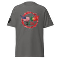 Gray t-shirt with a design of two flags and the number 2026 on a white background