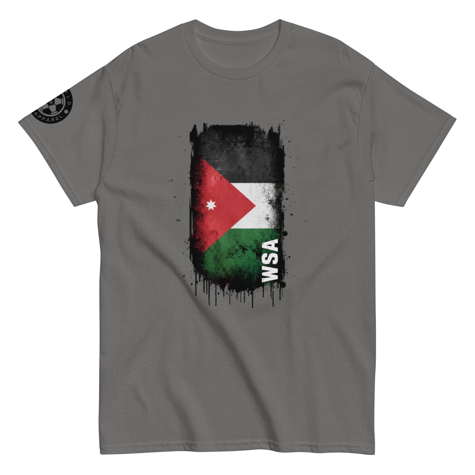 Gray t-shirt with a flag design and 'WSA' text on a white background
