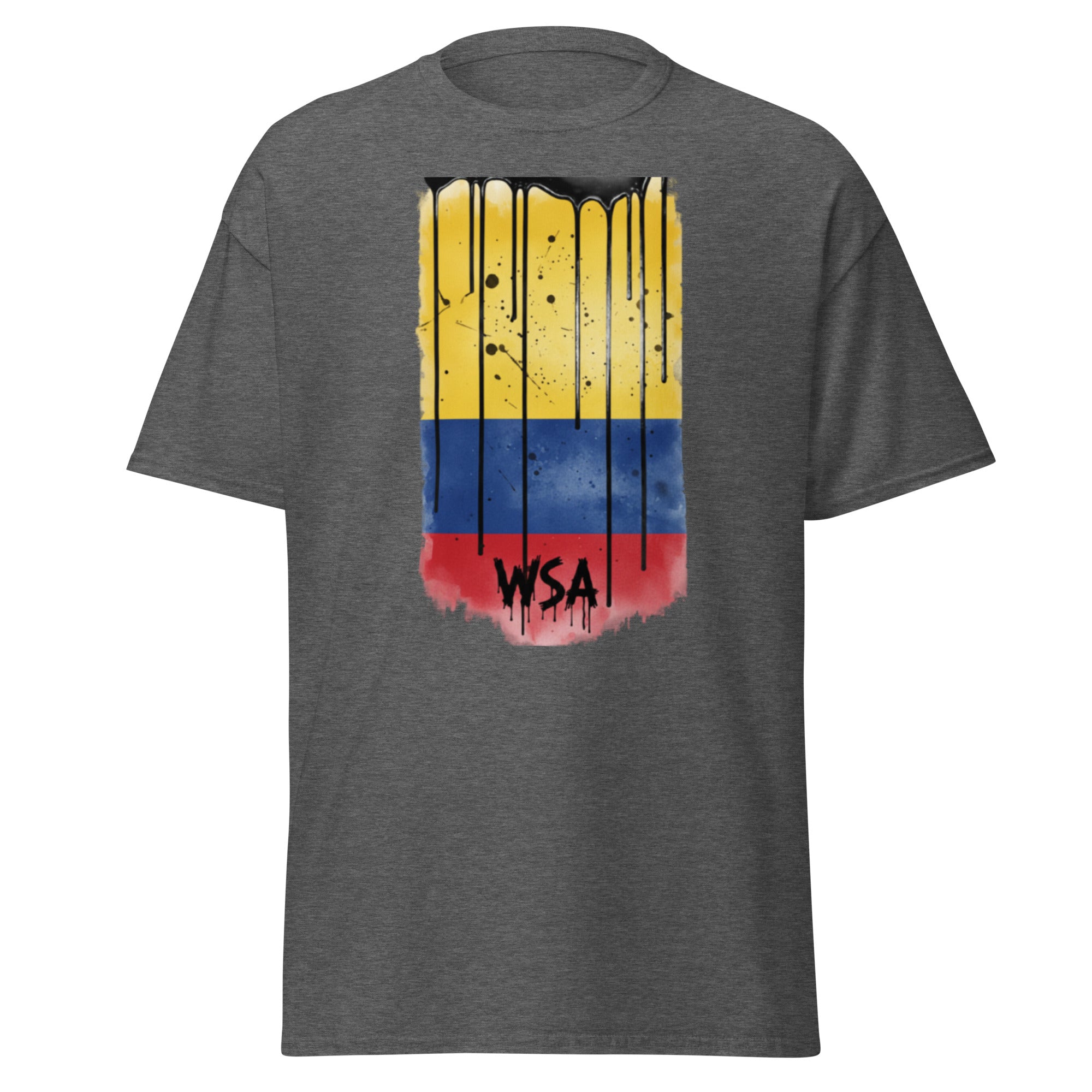Gray t-shirt with a colorful graphic design and 'WSA' text on a white background