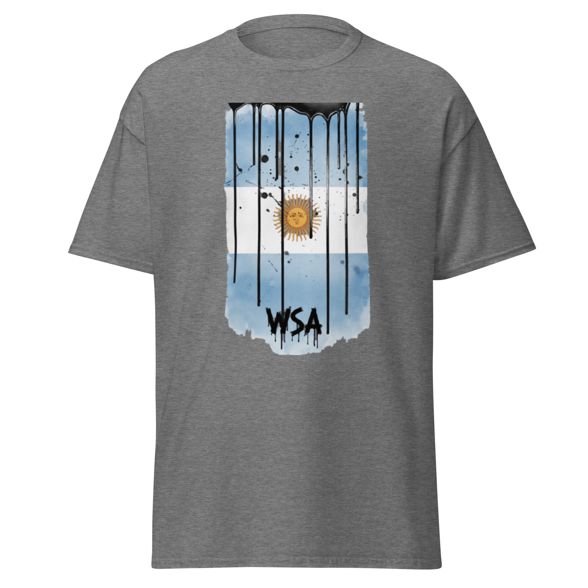 Gray t-shirt with an Argentina flag design and 'WSA' text on a white background