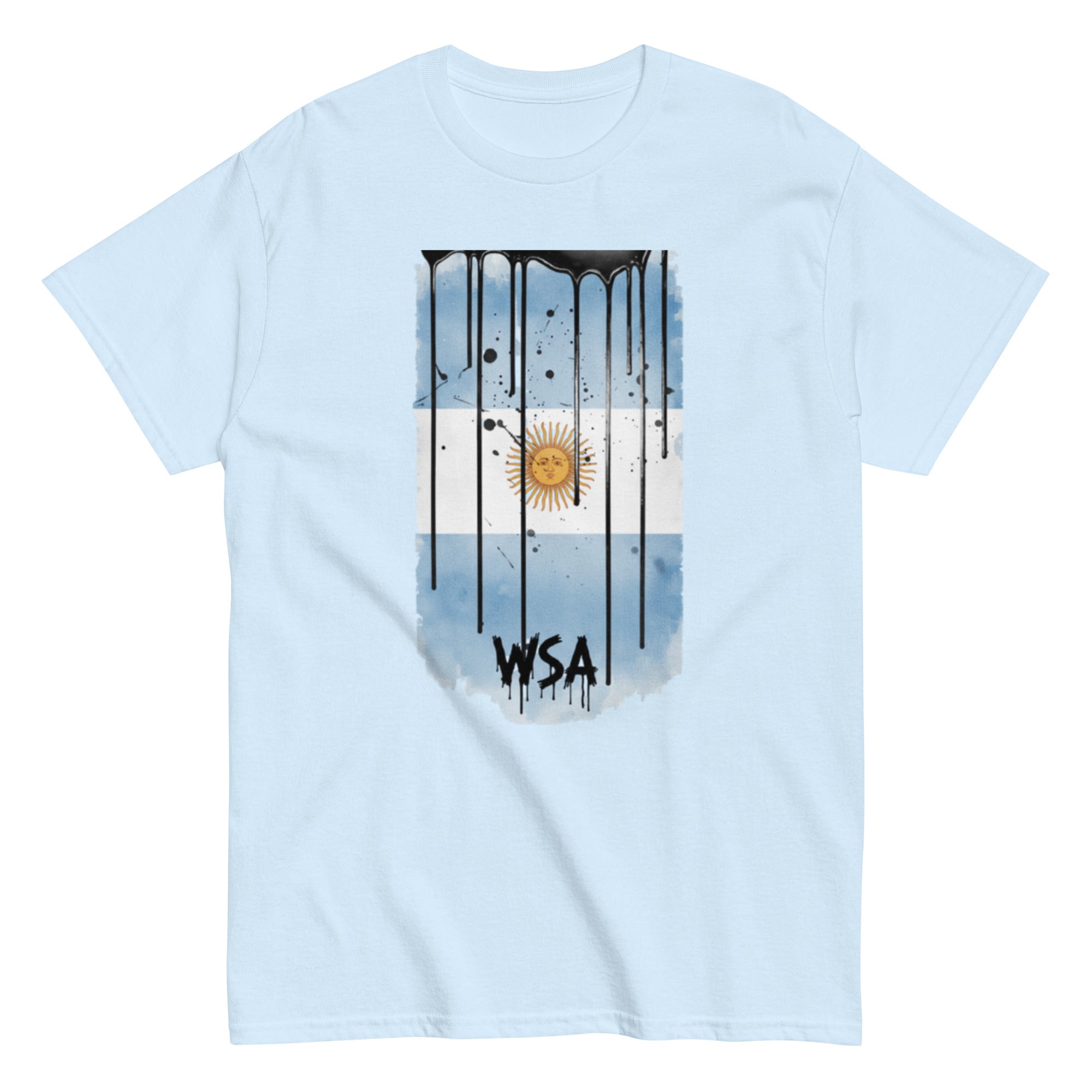 Light blue t-shirt with an Argentina flag design and 'WSA' text on a white background
