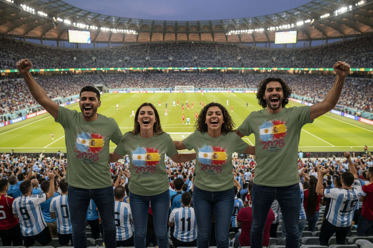 Green t-shirt with colorful design featuring flags and '2025 WSA' text on a white background