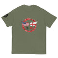 Green t-shirt with American and English flags design on a white background