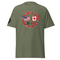 Green t-shirt with American and Canadian flags and '2026' printed on a white background