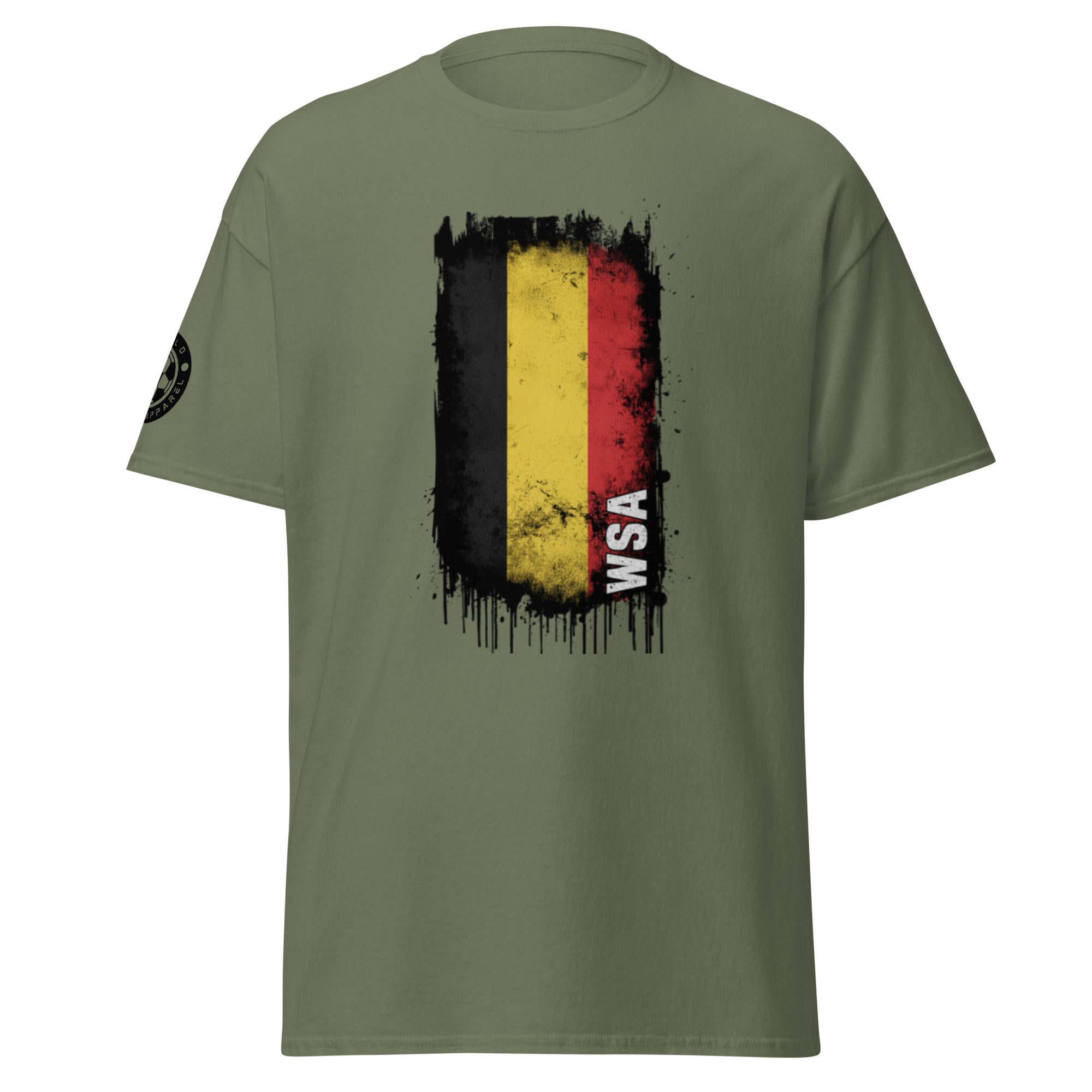 Green t-shirt with a flag design and 'WSA' text on a white background