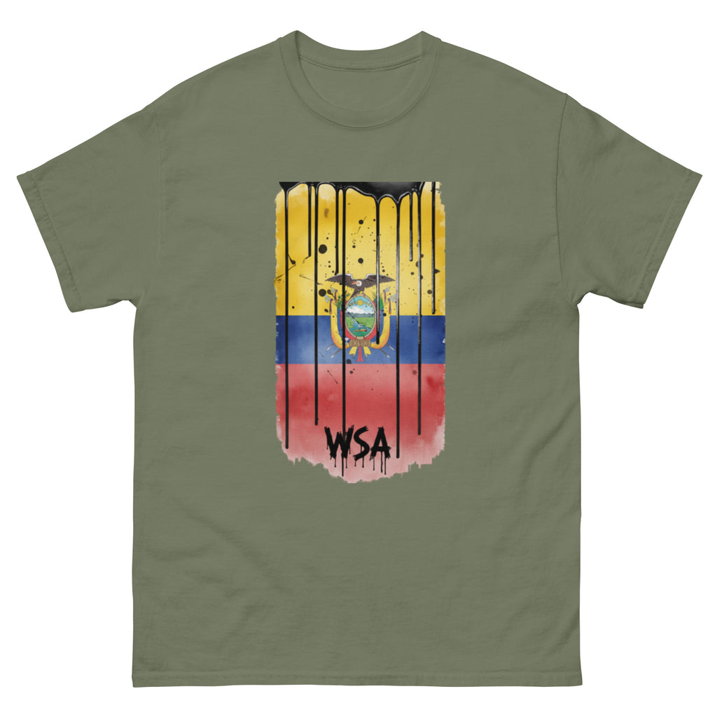 Green t-shirt with a colorful flag design and 'WSA' text on a white background