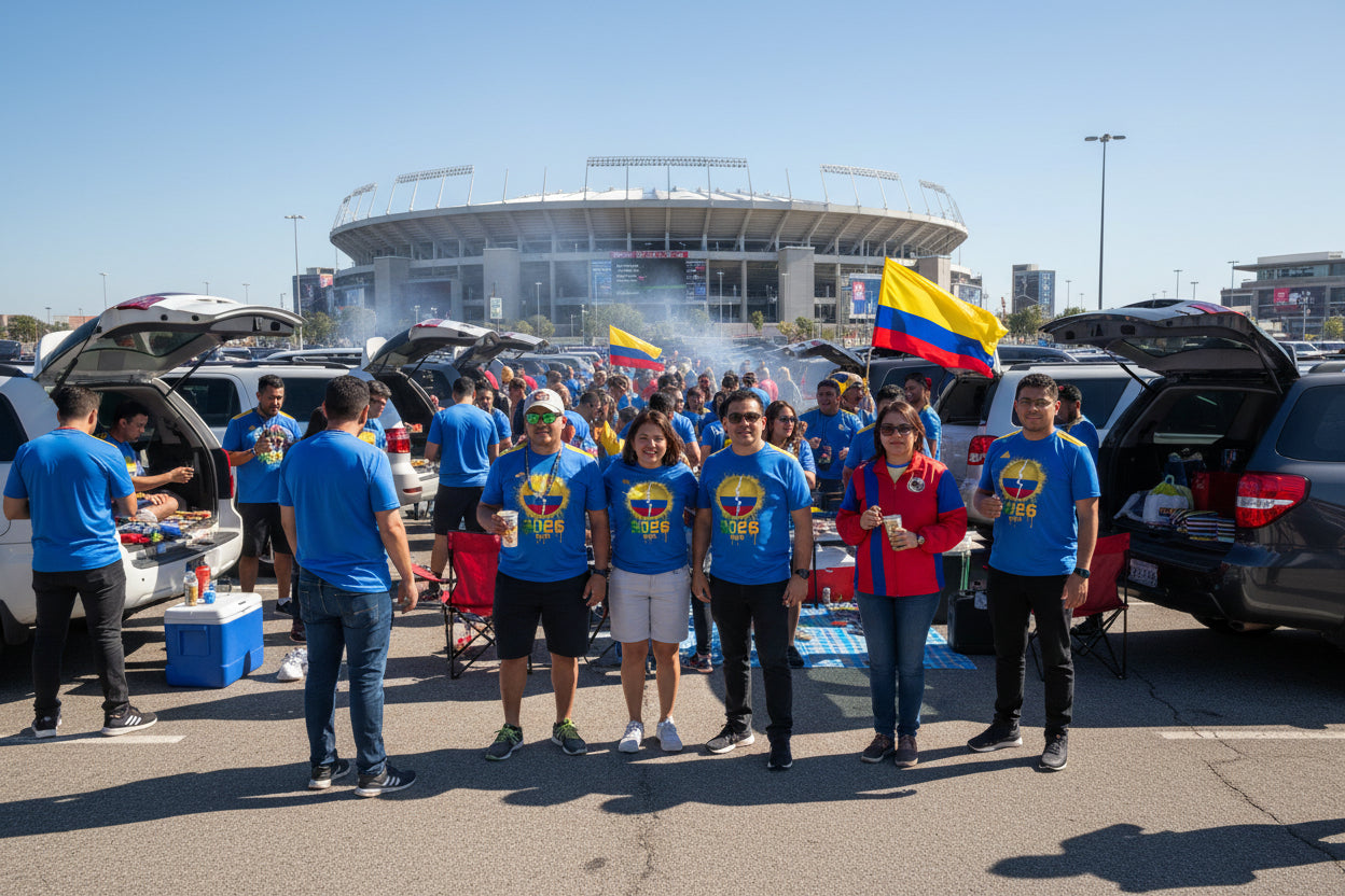 Black t-shirt with a colorful graphic design featuring the number 2026 and text on a white background