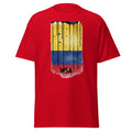 Red t-shirt with a colorful graphic design and 'WSA' text on a white background
