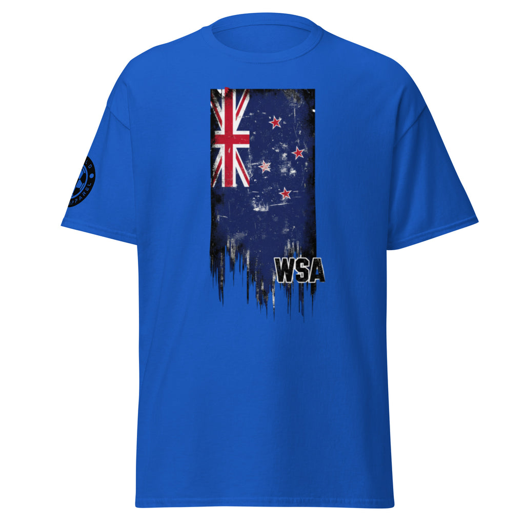 Blue t-shirt with a flag design and 'WSA' text on a white background