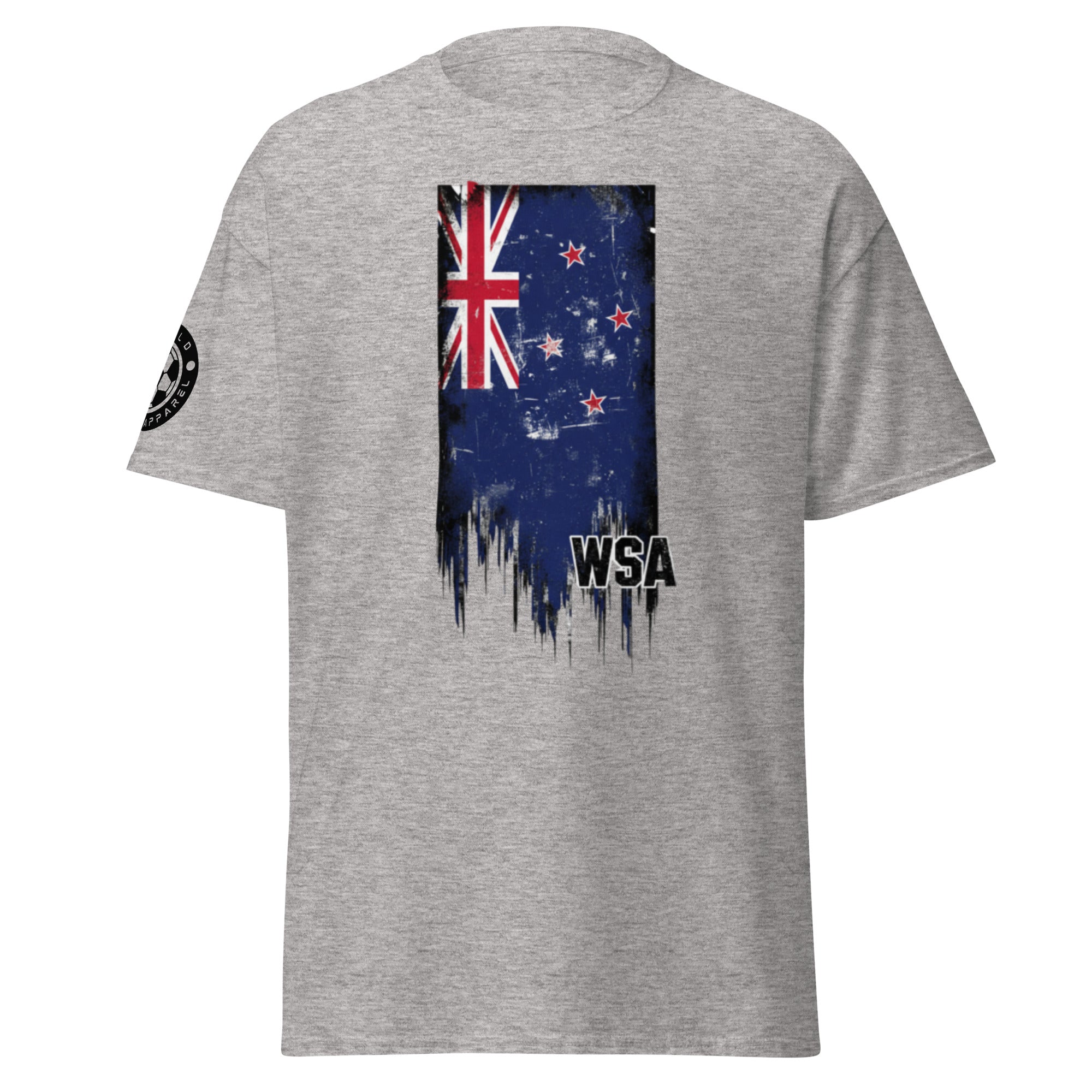 Gray t-shirt with a flag design and 'WSA' text on a white background