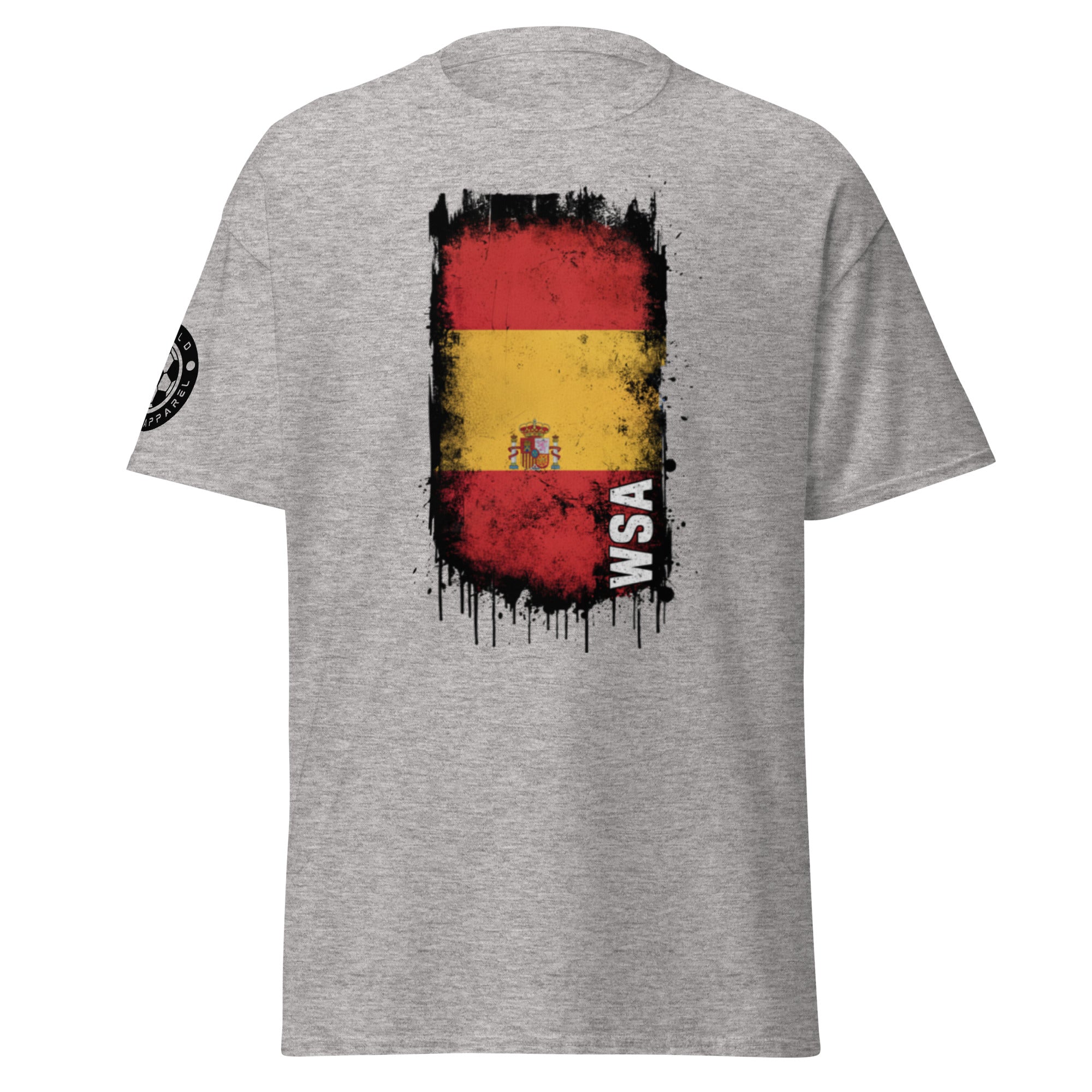 Gray t-shirt with a Spanish flag design and 'WSA' branding on a white background