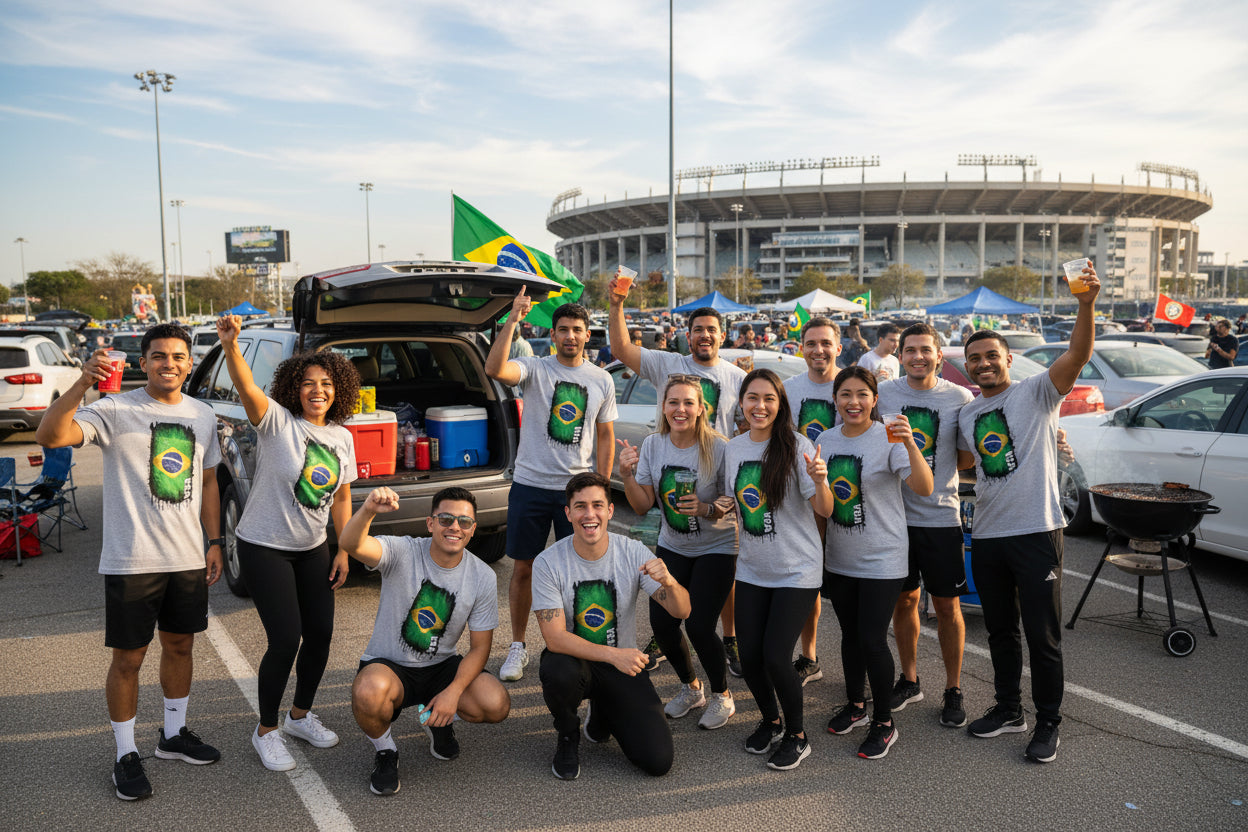 Gray t-shirt with Brazilian flag design and 'WSA' branding on a white background