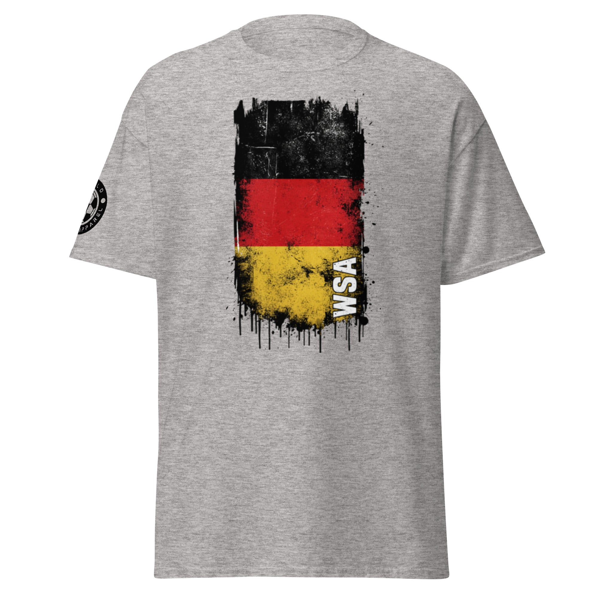 Gray t-shirt with a German flag design and 'WSA' branding on a white background