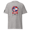 Gray t-shirt with a graphic design featuring an American flag and Paraguayan flag, along with text '2026 WSA'.