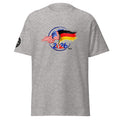 Gray t-shirt with American and German flag design on a white background