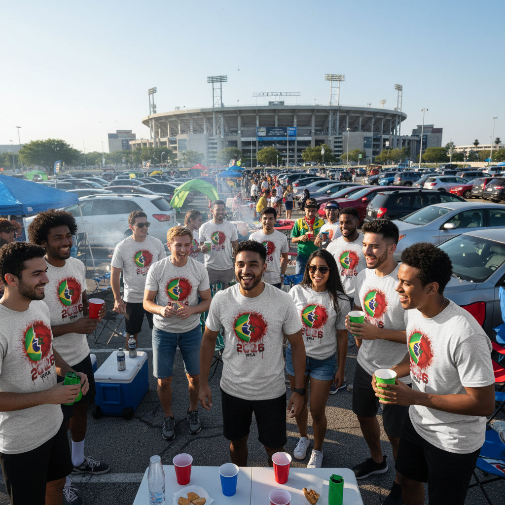 Gray t-shirt with a colorful graphic design on a white background