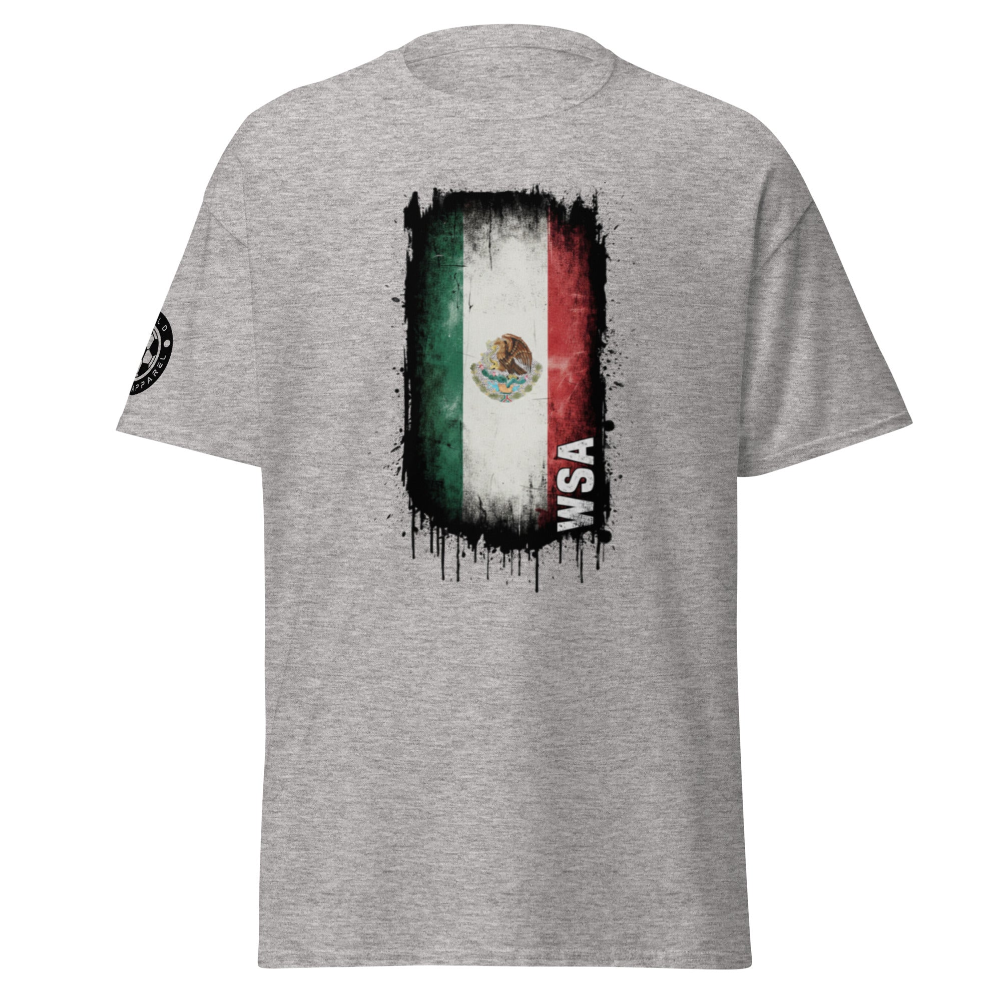 Gray t-shirt with a Mexican flag design and 'WSA' branding on a white background