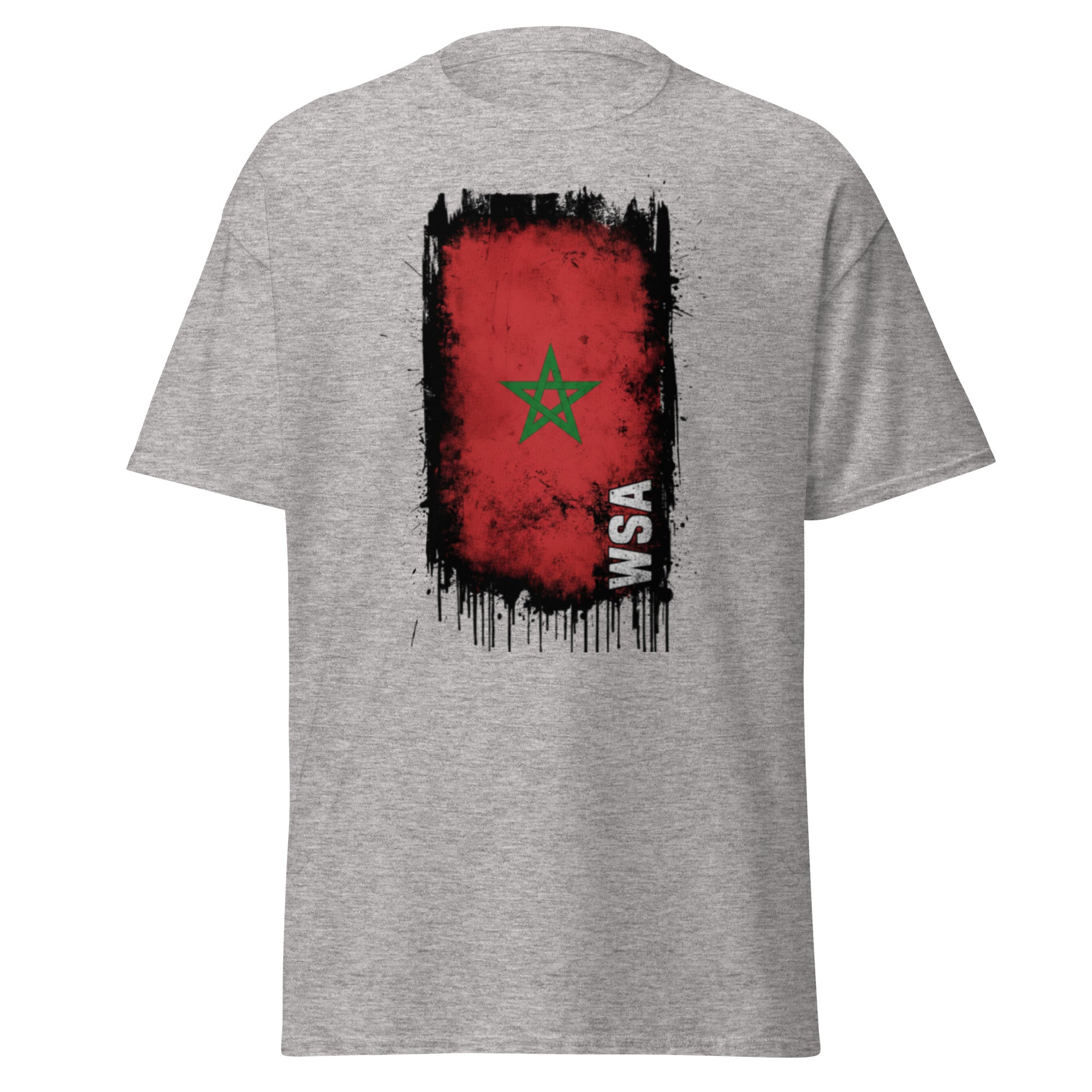Gray t-shirt with a red and black graphic design featuring a star and 'WSA' text on a white background.
