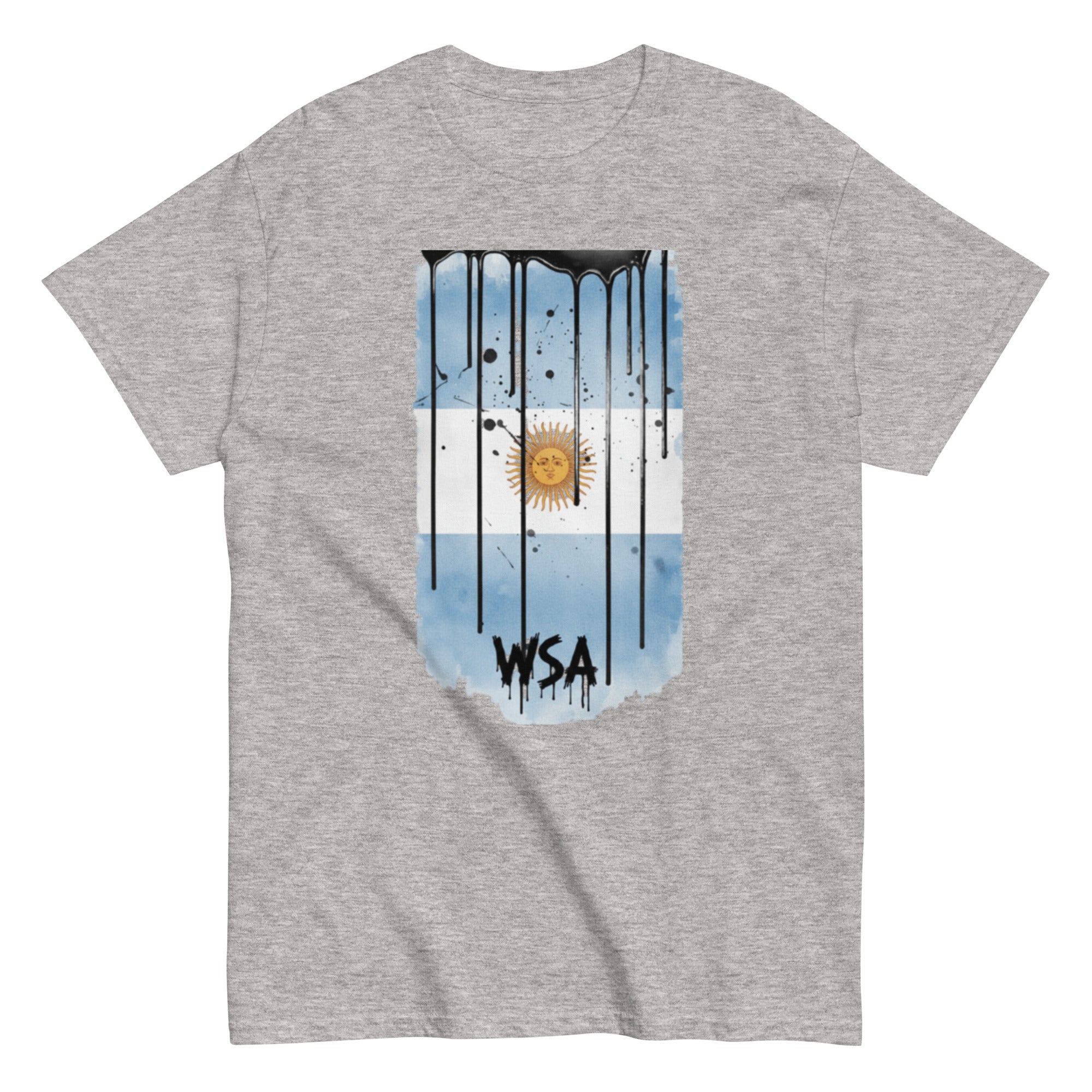 Gray t-shirt with an Argentina flag design and 'WSA' text on a white background