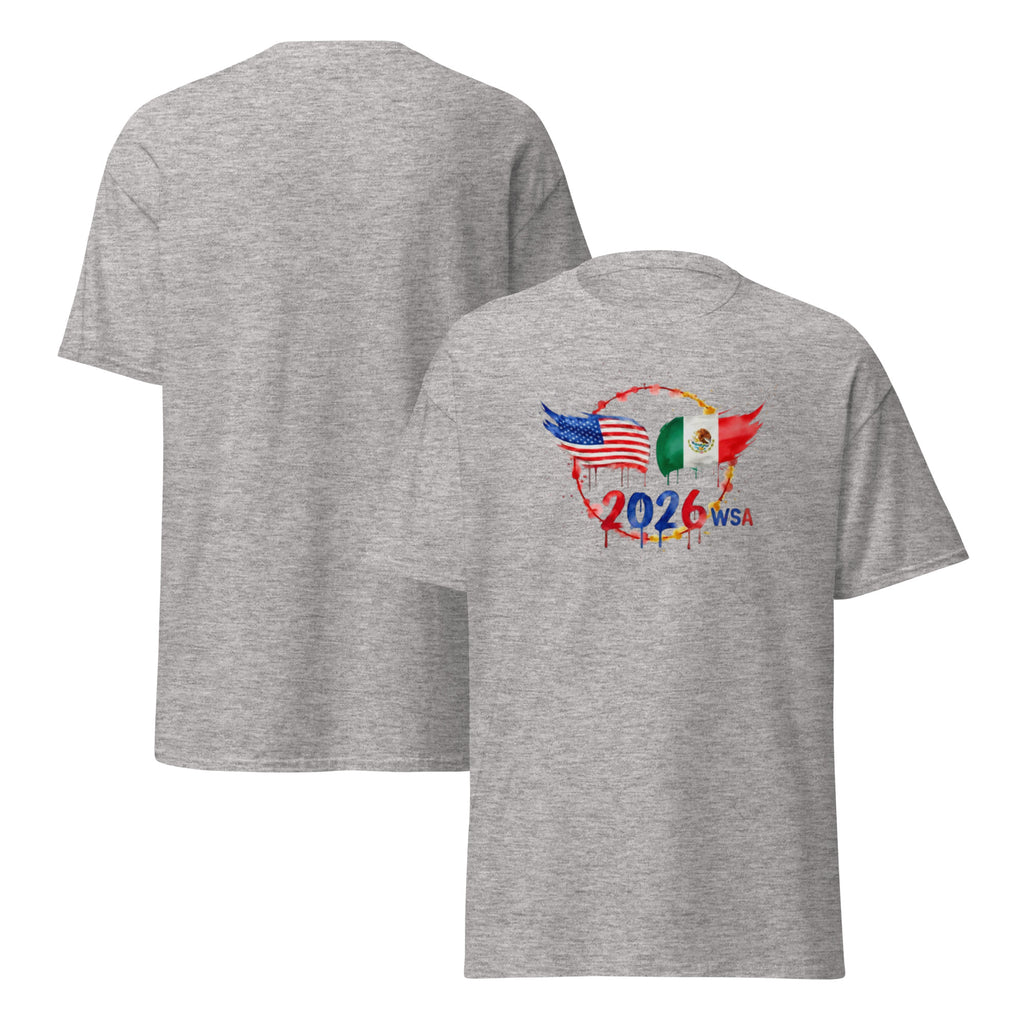 Gray t-shirt with 2026 WSA logo on a white background