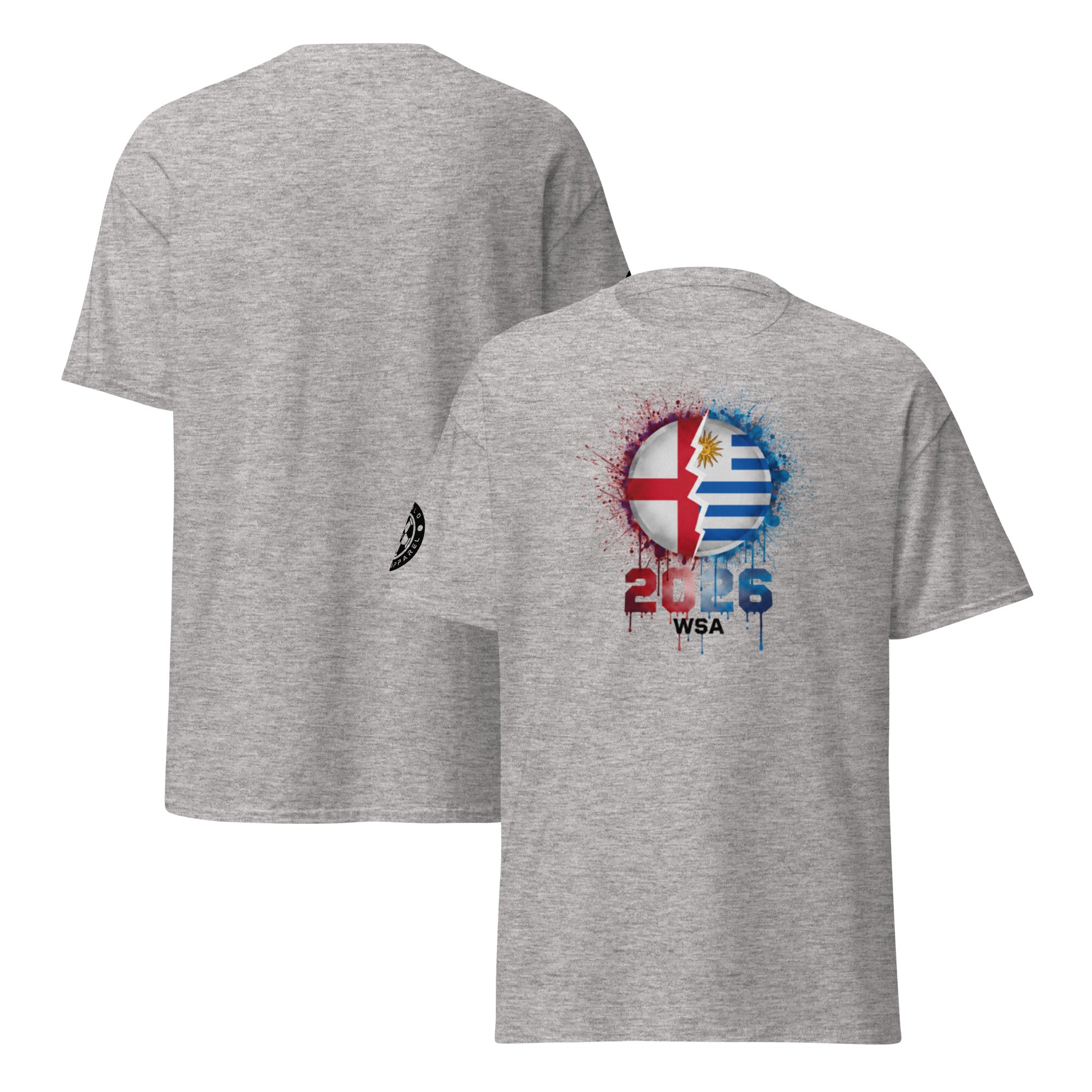 Gray t-shirt with a colorful design on the front and back, featuring the number 2016 and 'WSA' text.