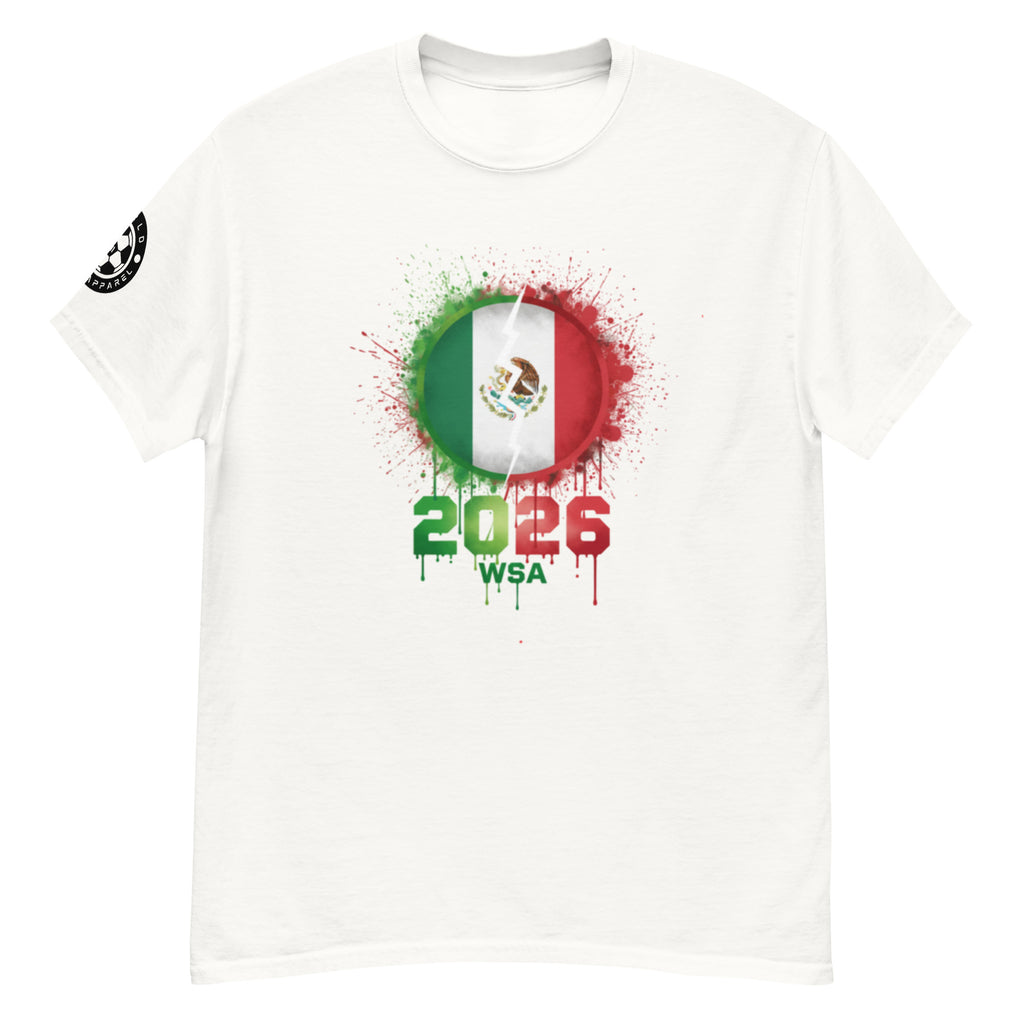 White t-shirt with Mexican flag design and '2026 WSA' text on a white background