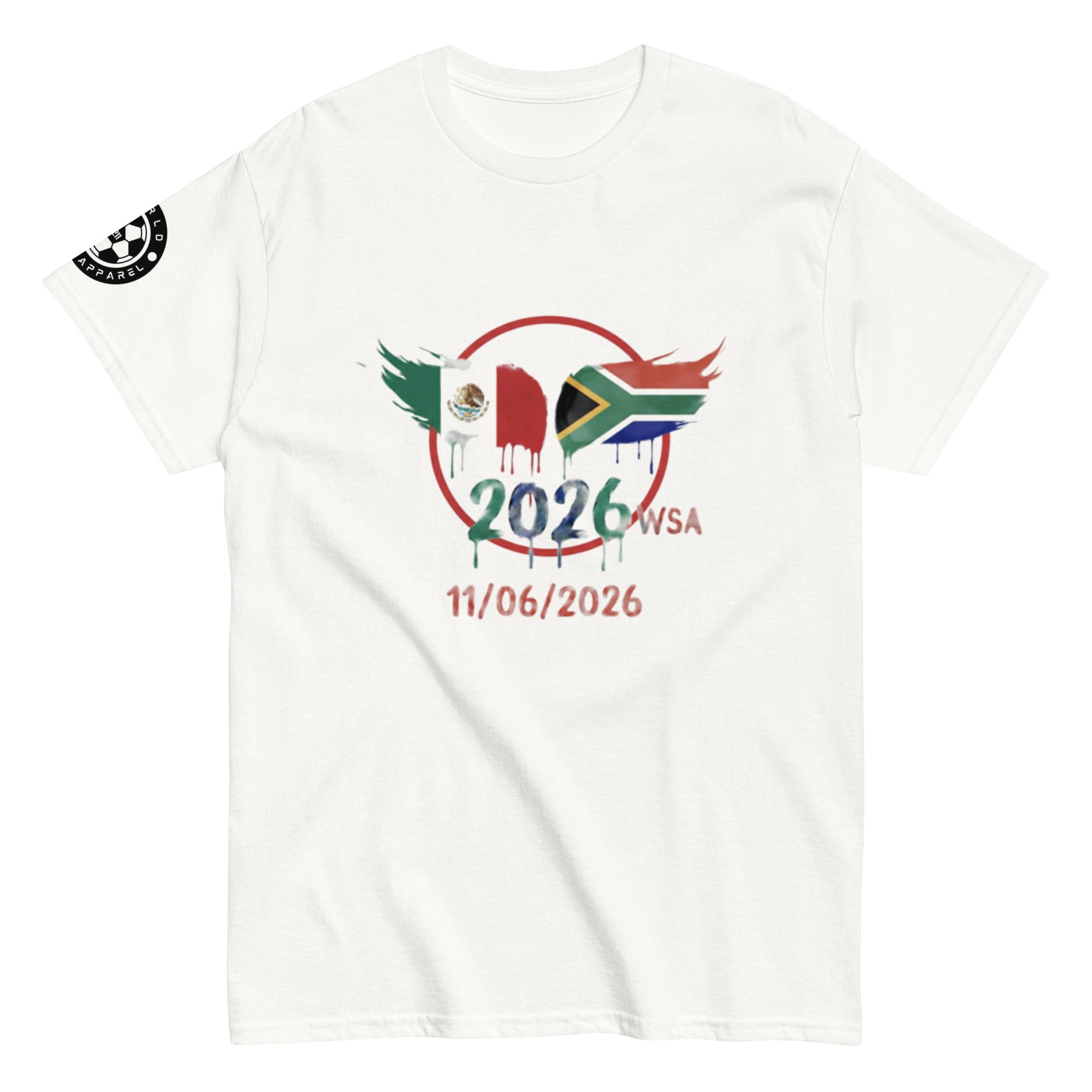 White t-shirt with 2026 FIFA World Cup South Africa design on a white background